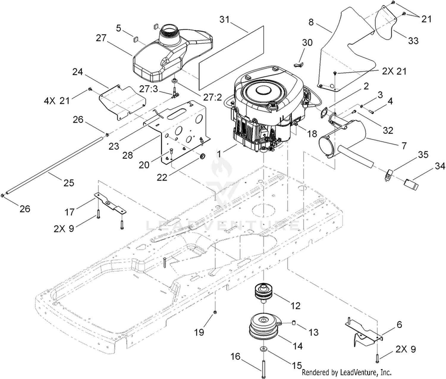 Engine, Muffler and Clutch Assembly