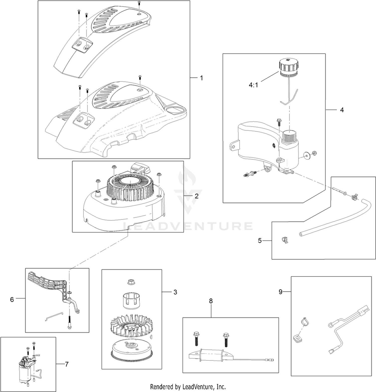 Shroud, Flywheel and Fuel Tank Assembly