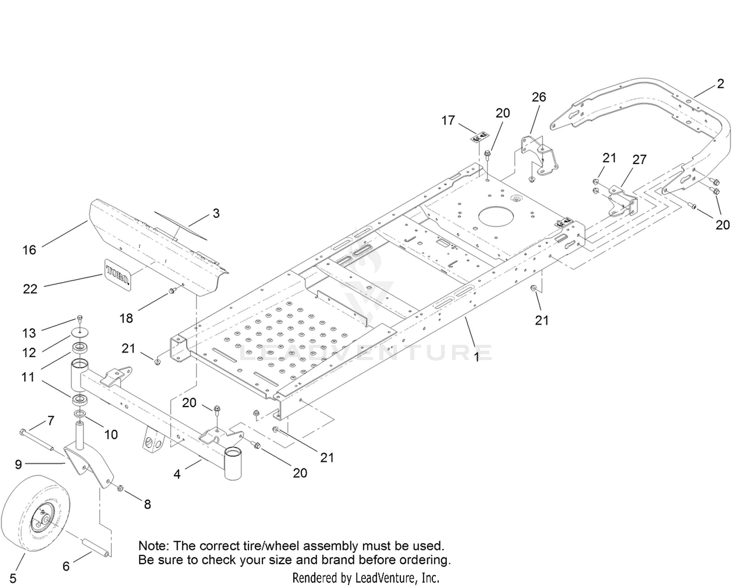 Frame, Front Axle and Caster Wheel Assembly