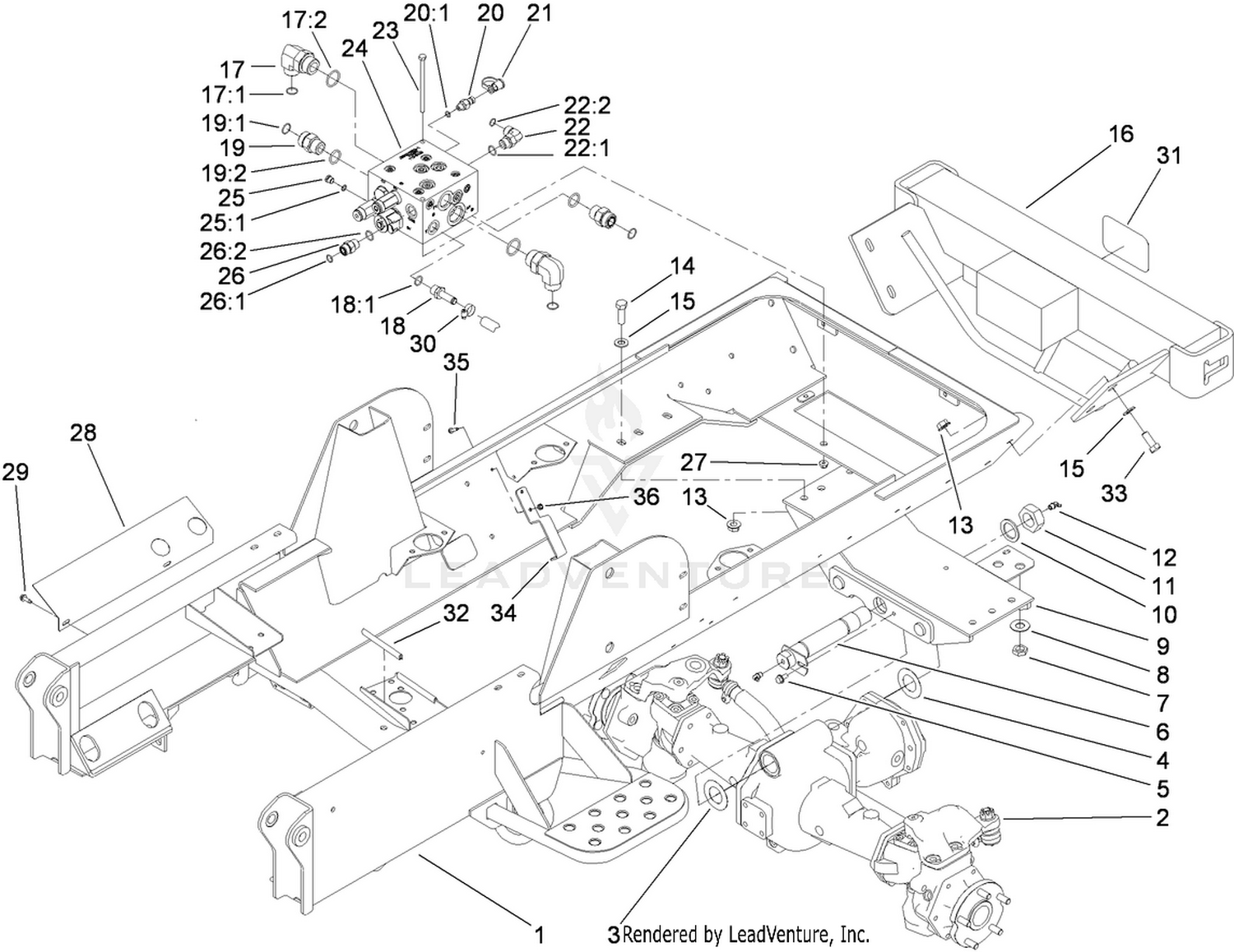 Frame, Rear Axle Mount and Bumper Assembly
