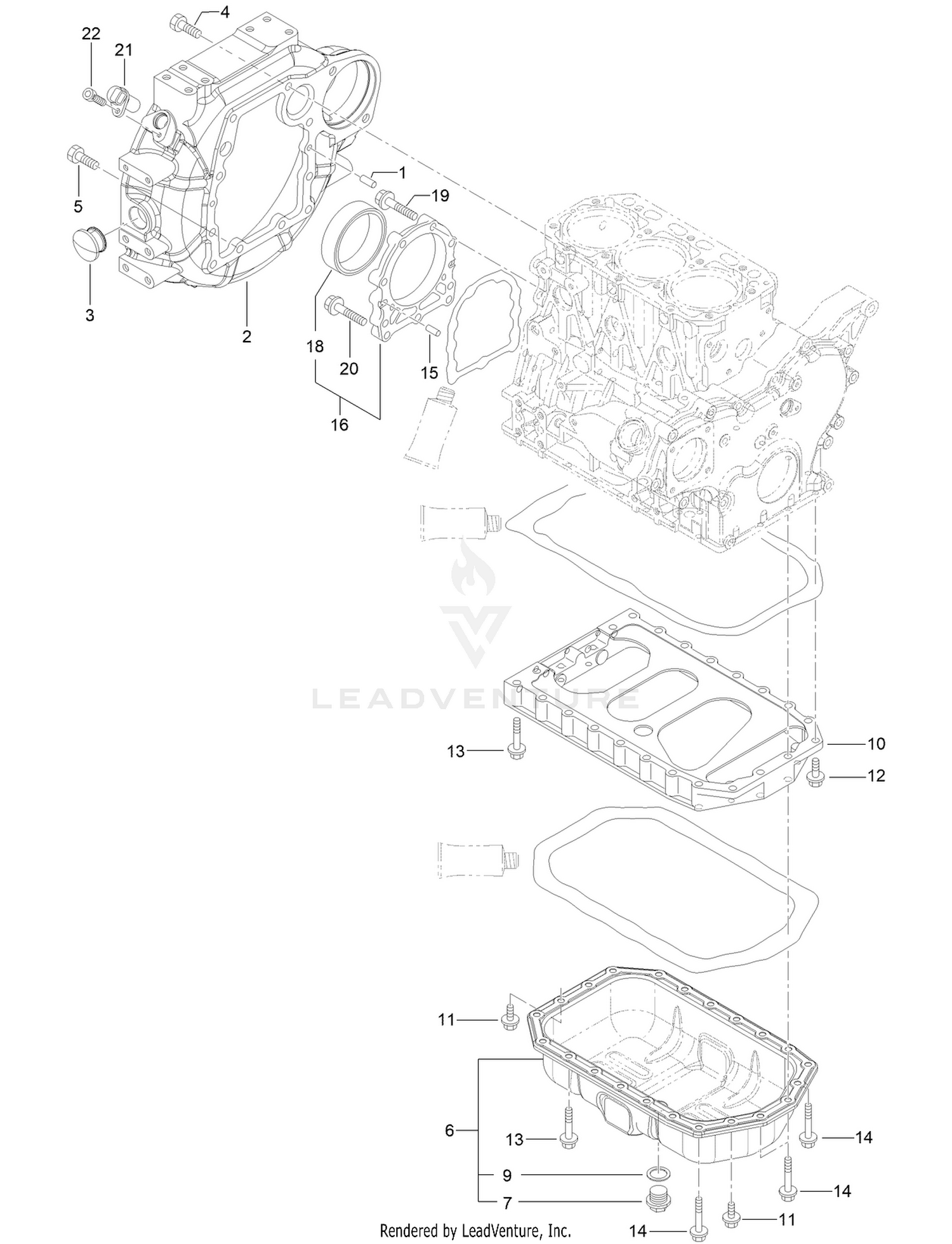 Flywheel Housing and Oil Sump Assembly