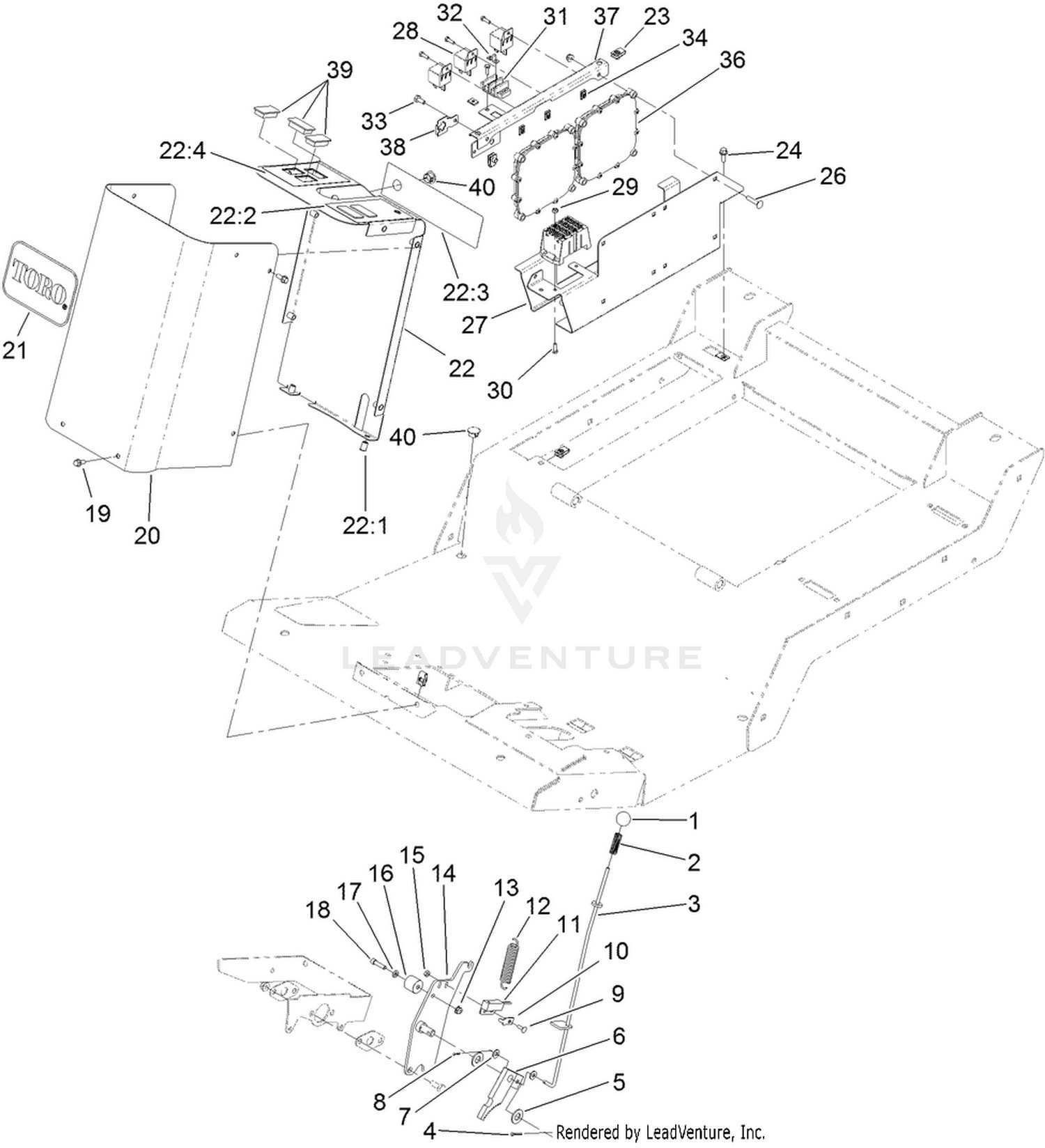 Parking Brake, Steering Tower and Power Center Assembly