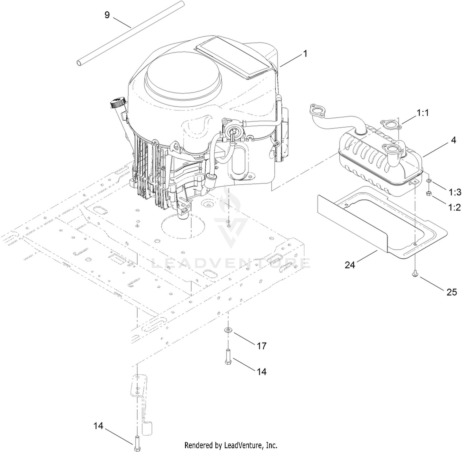 Engine and Muffler Assembly