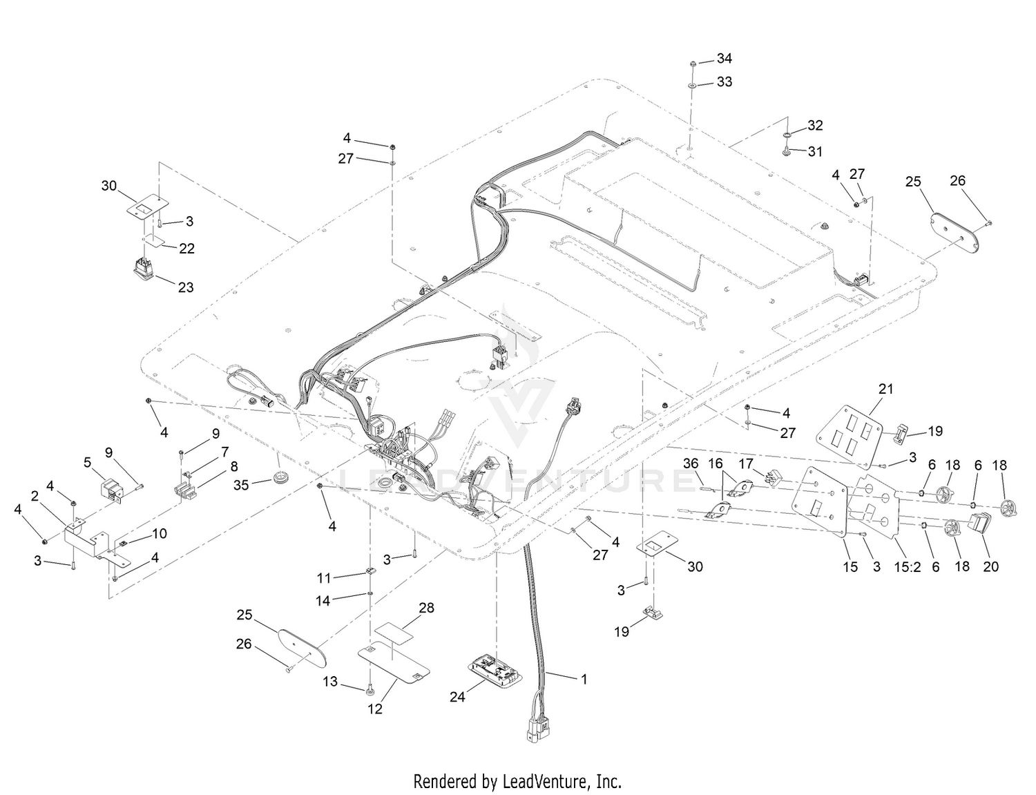Headliner Wire Harness and Control Assembly