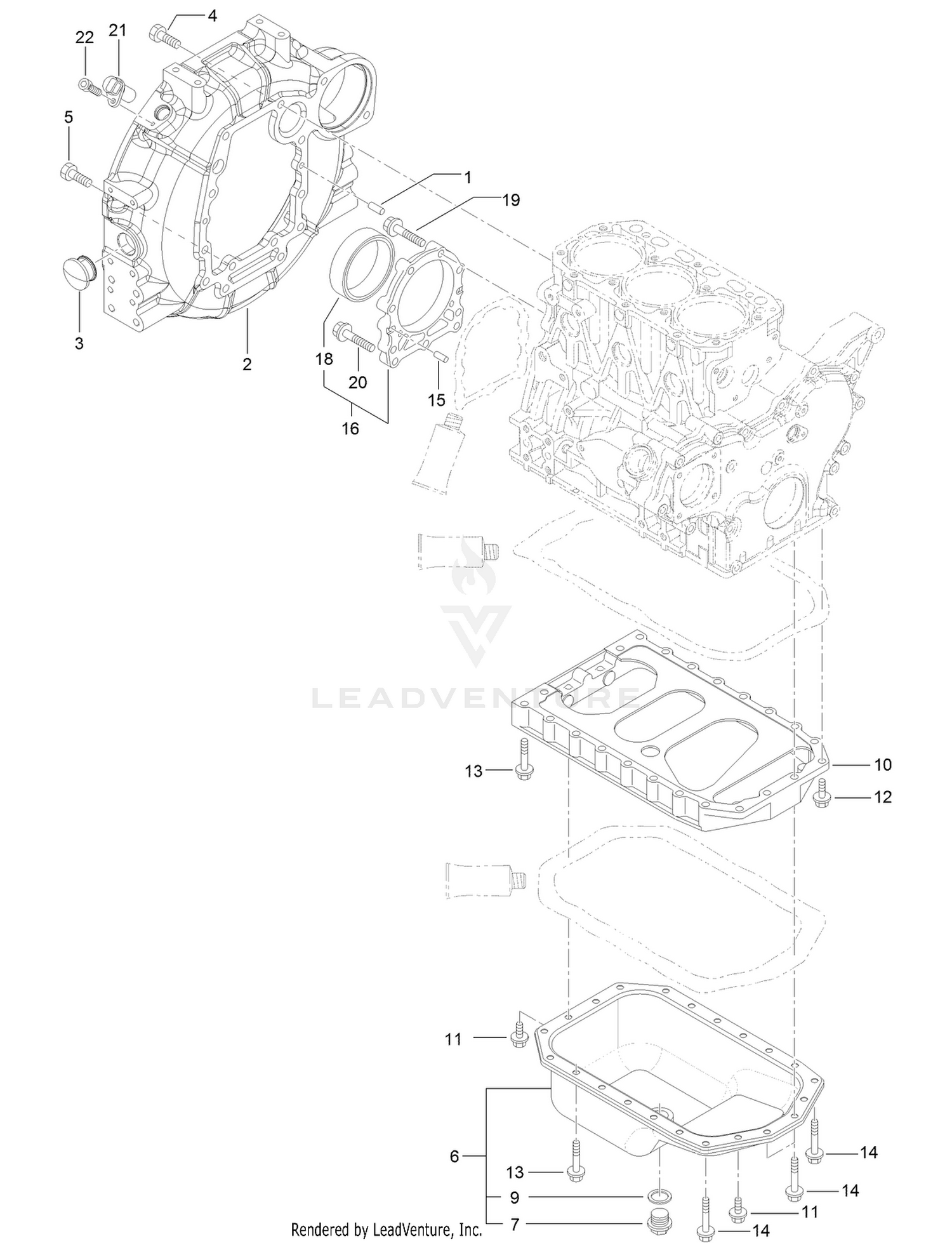 Flywheel Housing and Oil Sump Assembly