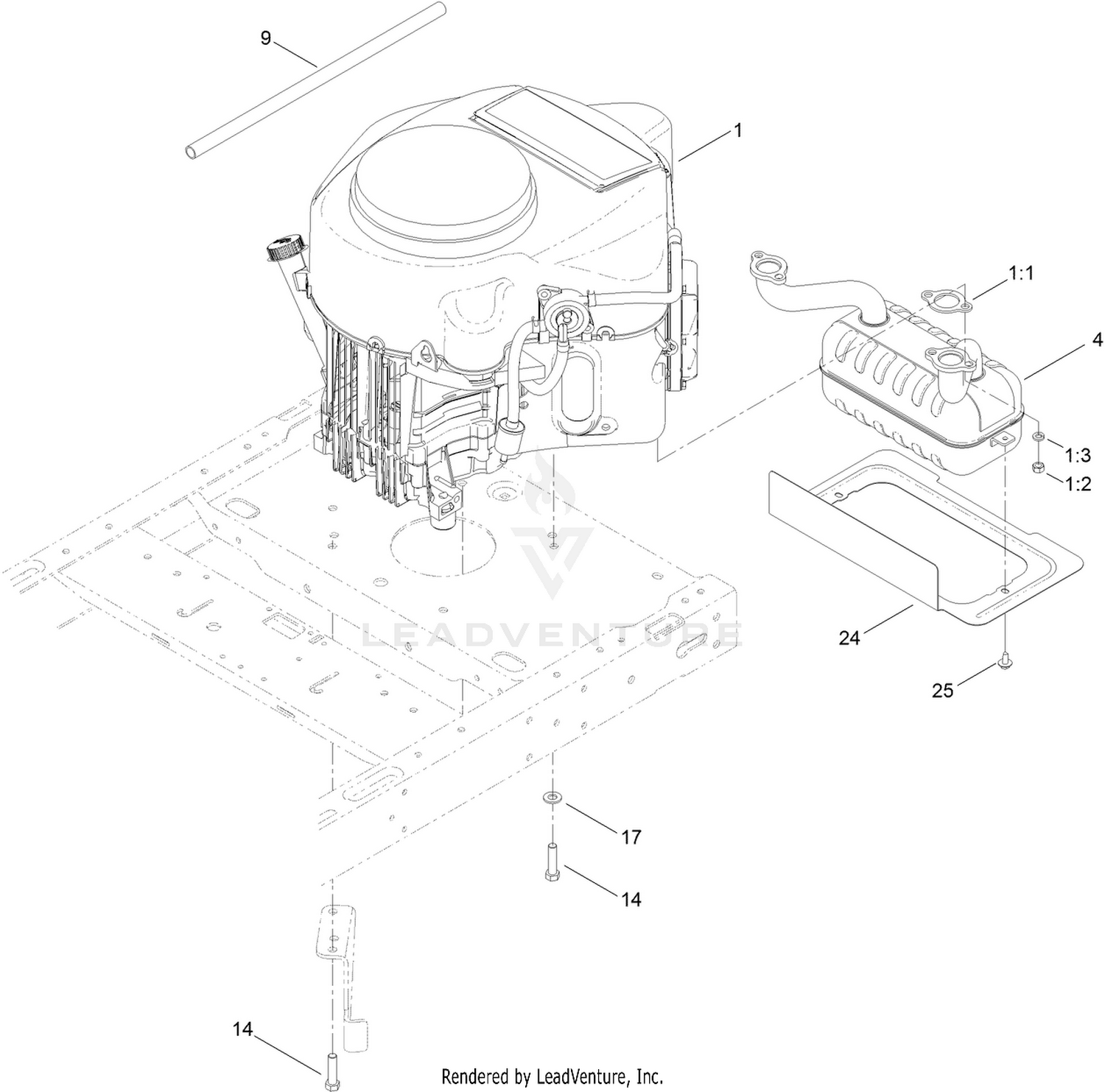 Engine and Muffler Assembly