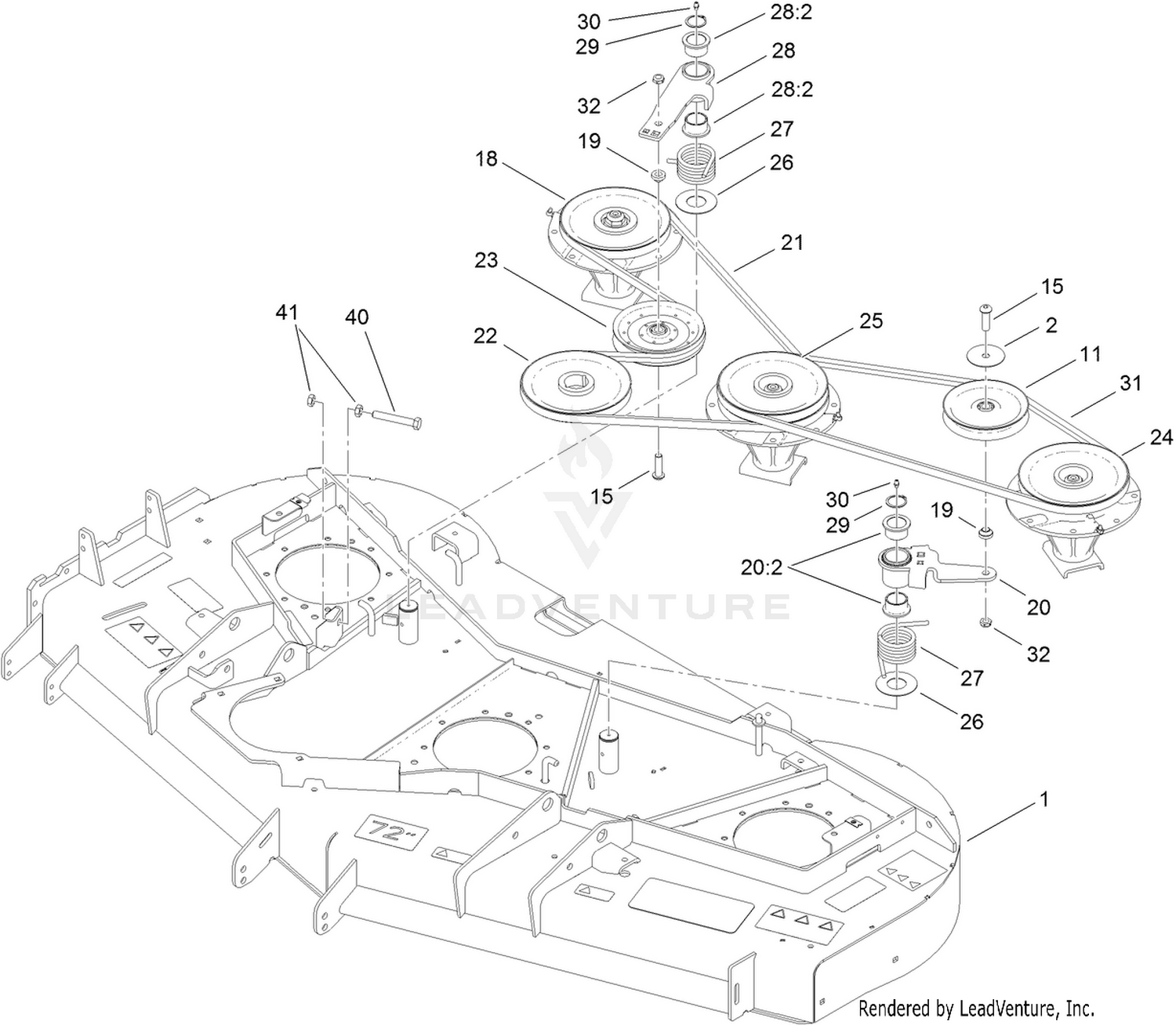 Deck Spindle, Belt and Pulley Assembly
