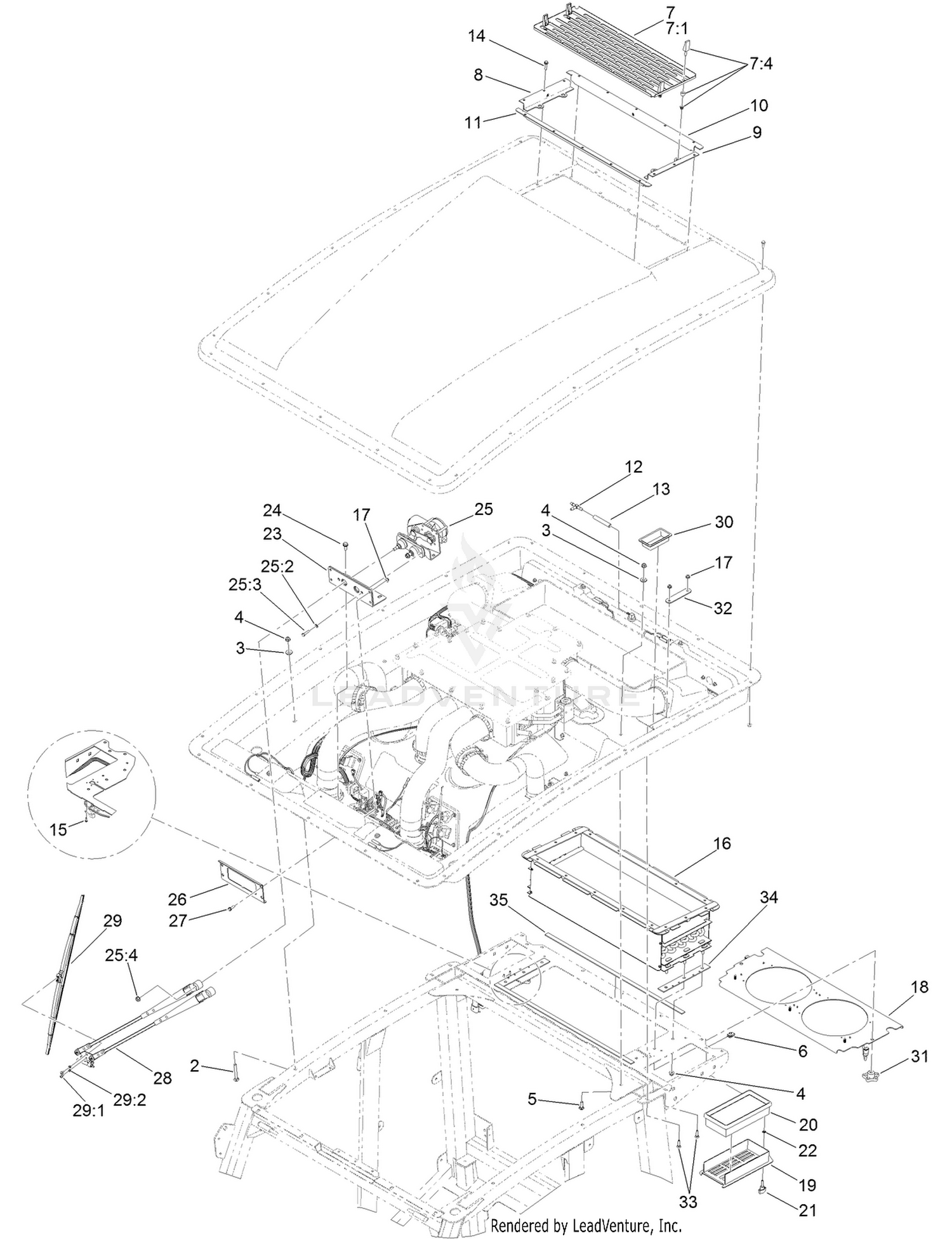 Windshield Wiper, Filter and Air Conditioning Assembly  For Cab Model Only