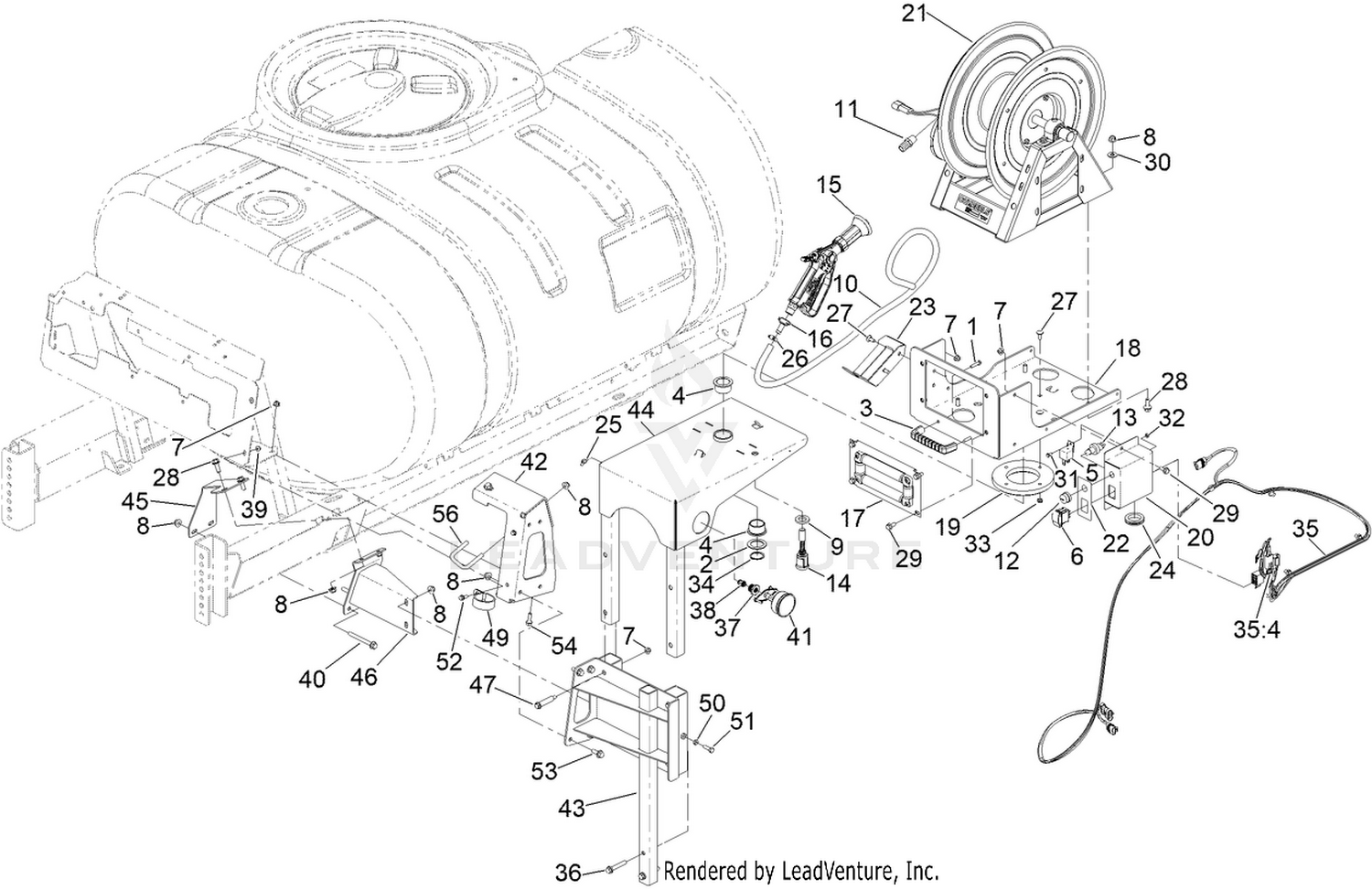 Hose Reel and Spray Gun Assembly