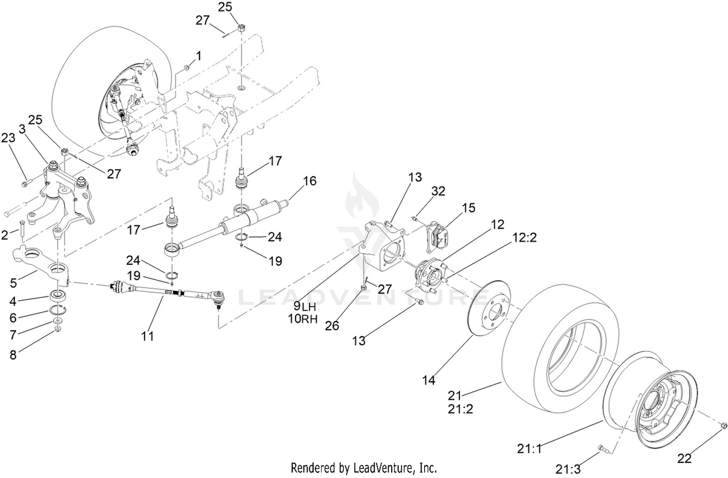 Steering and Front Wheel Assembly