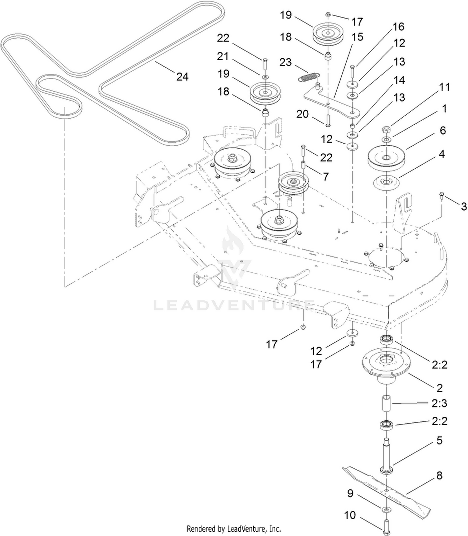 54 Inch Deck Belt, Spindle and Blade Assembly