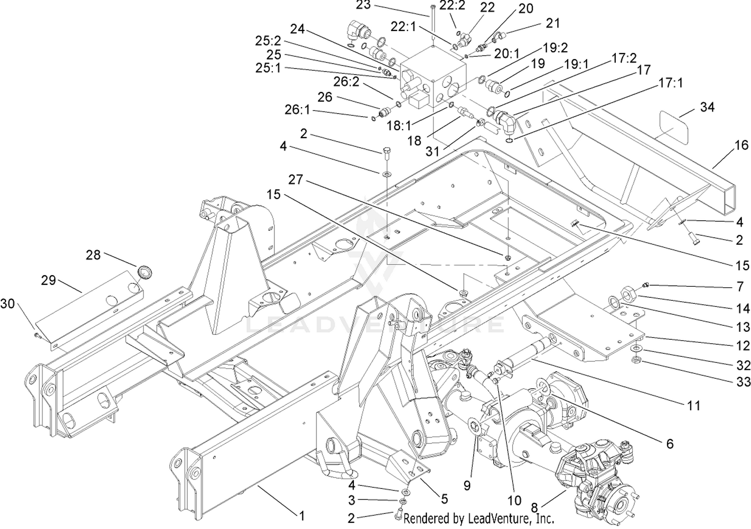 Frame, Rear Axle Mount and Bumper Assembly