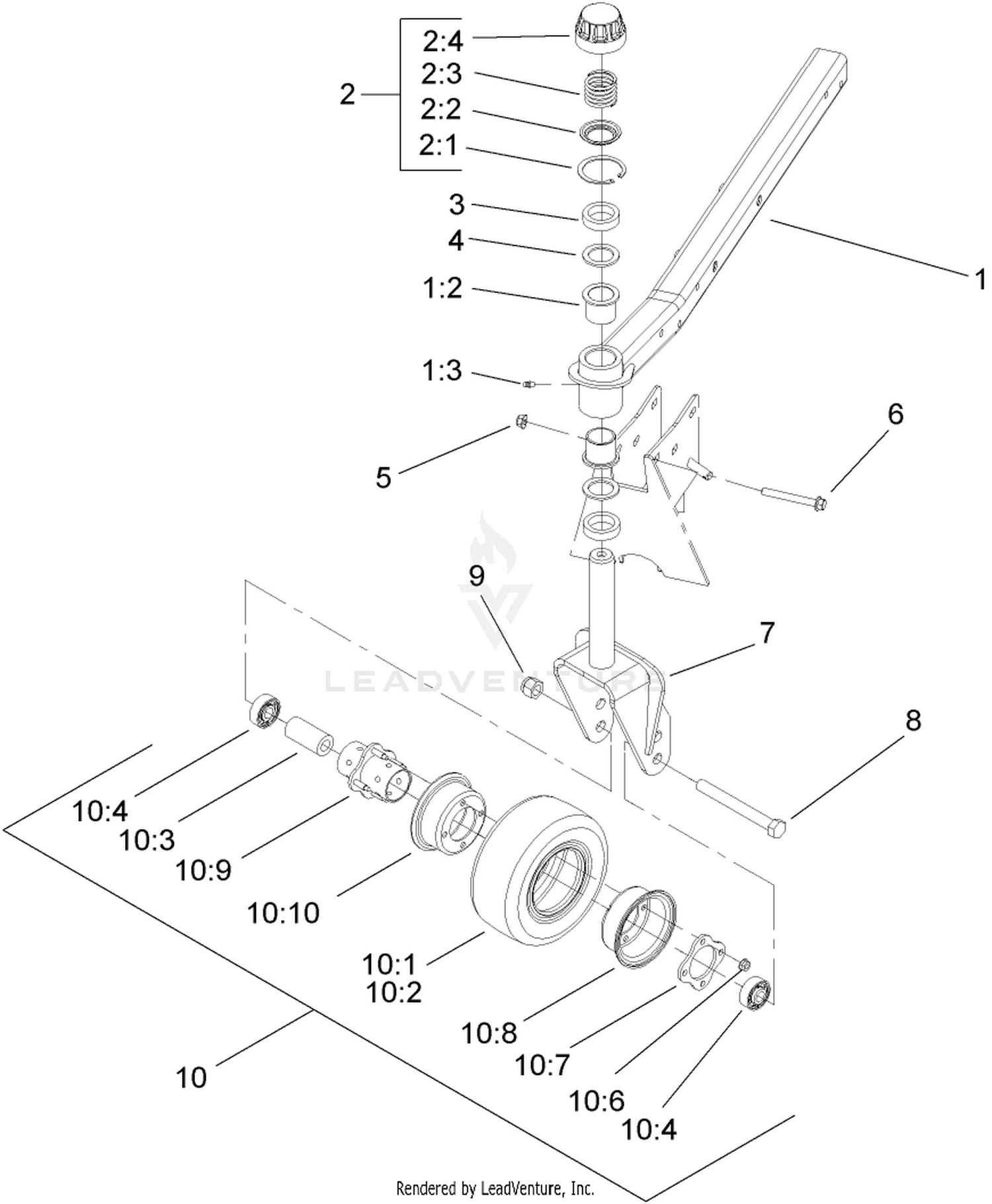 Front Deck Castor Arm and Tire Assembly