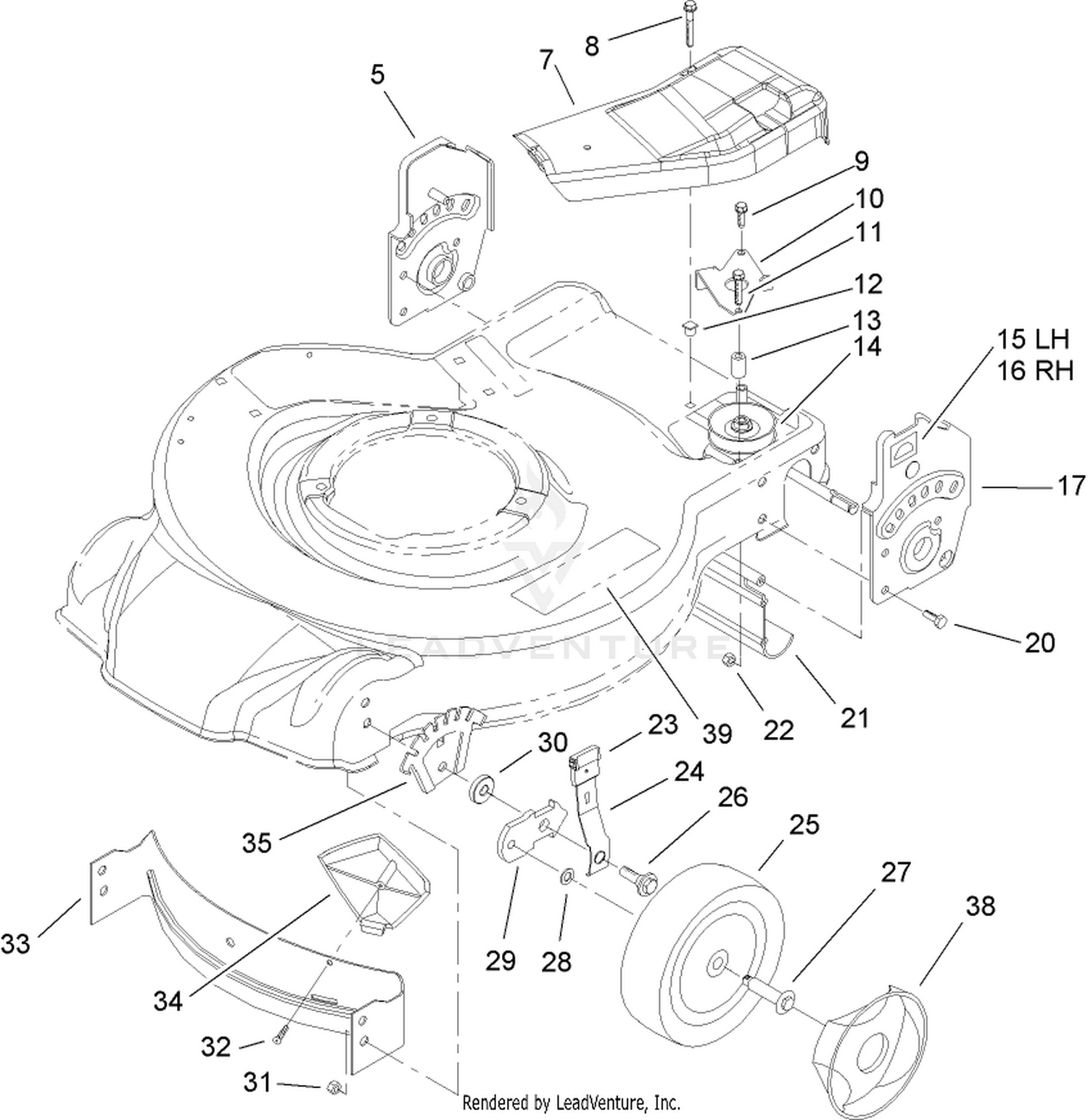 Housing, Handle Bracket and Wheel Assembly