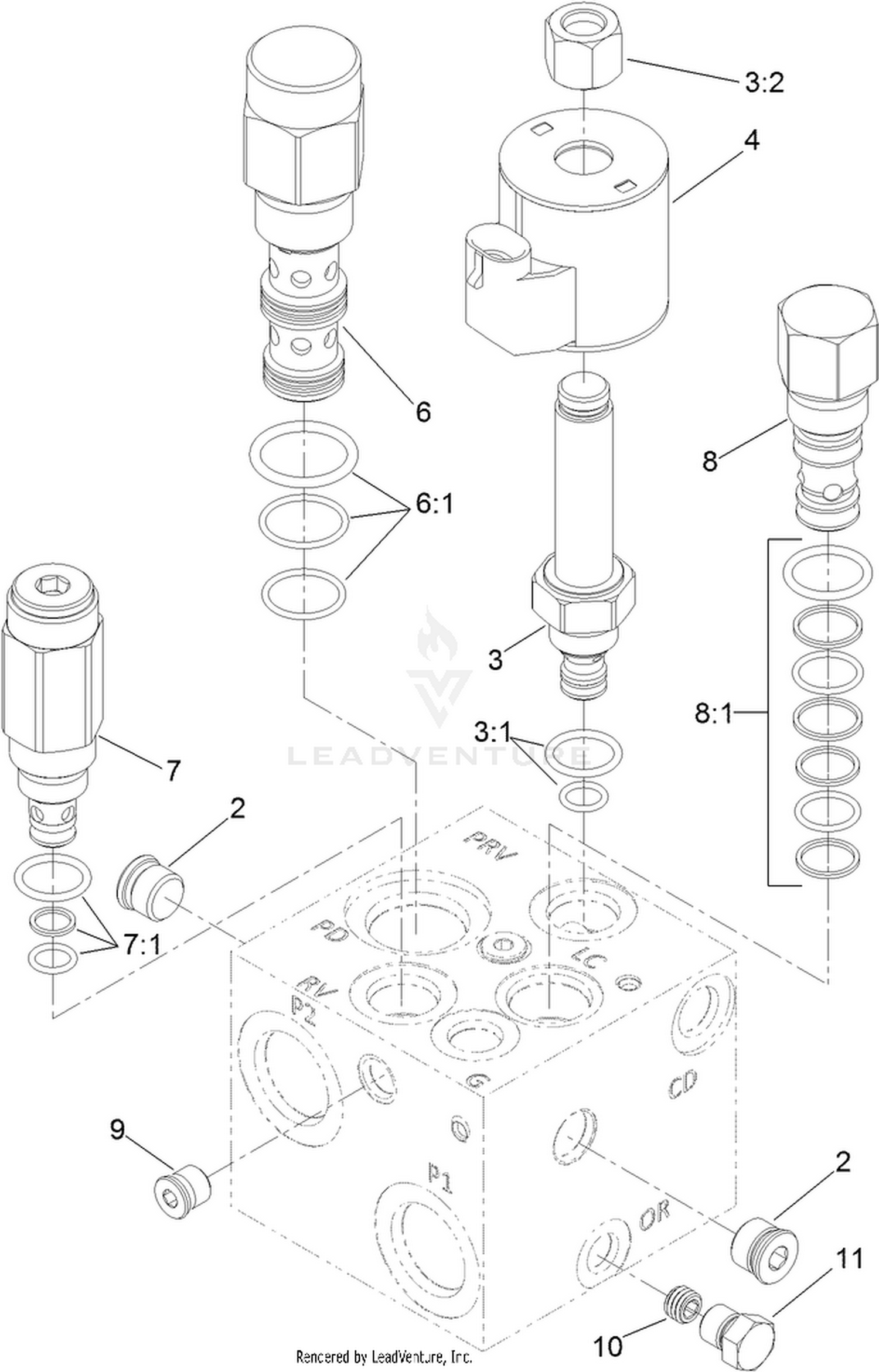 Center and Right PTO Manifold Assembly No. 131-1248