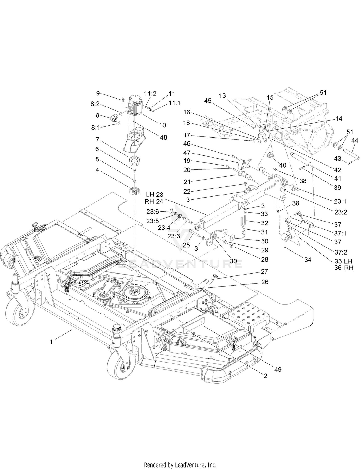 Front Deck Lift Arm and Cylinder Assembly