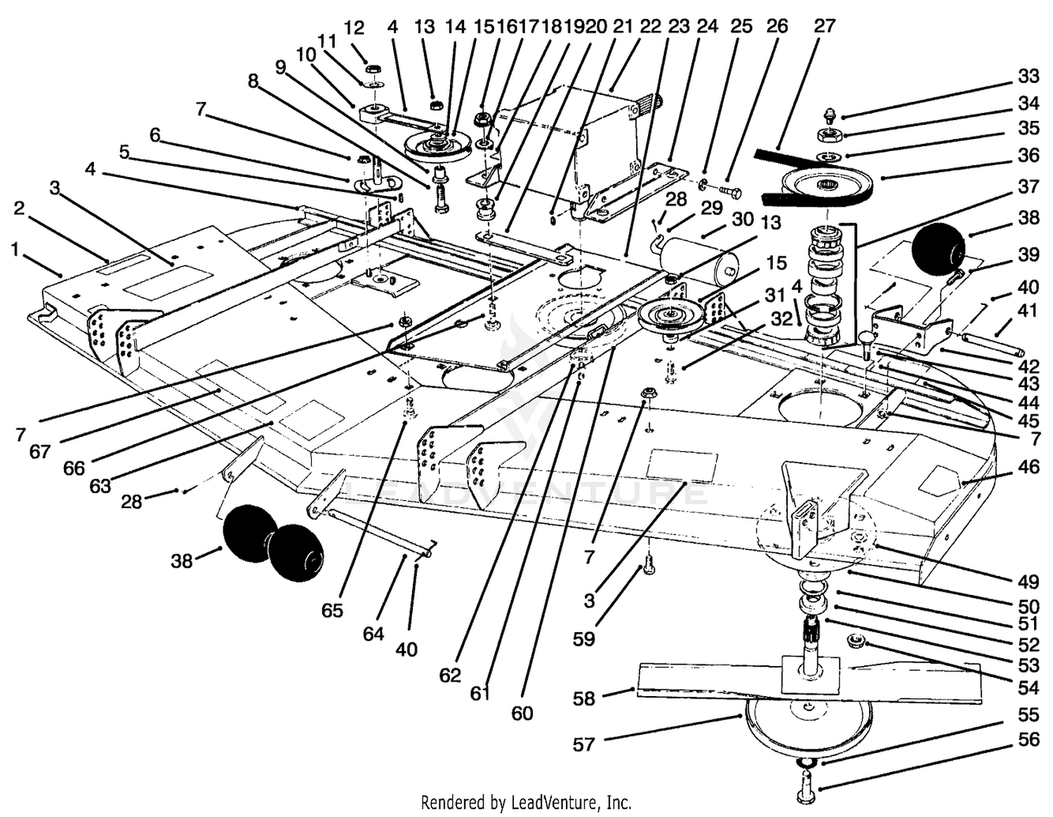 Deck, Gear Box And Spindle Assembly