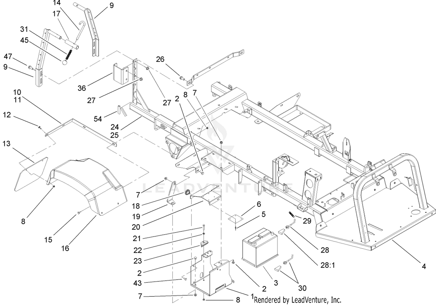 Rear Fender and Battery Mount Assembly