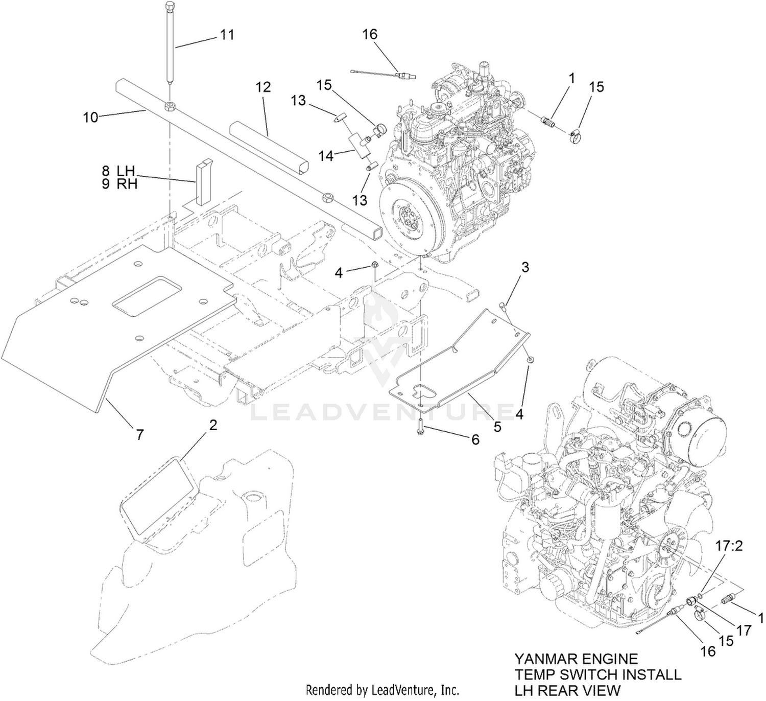 Skid Plate, Radiator Fitting and Temperature Switch Assembly