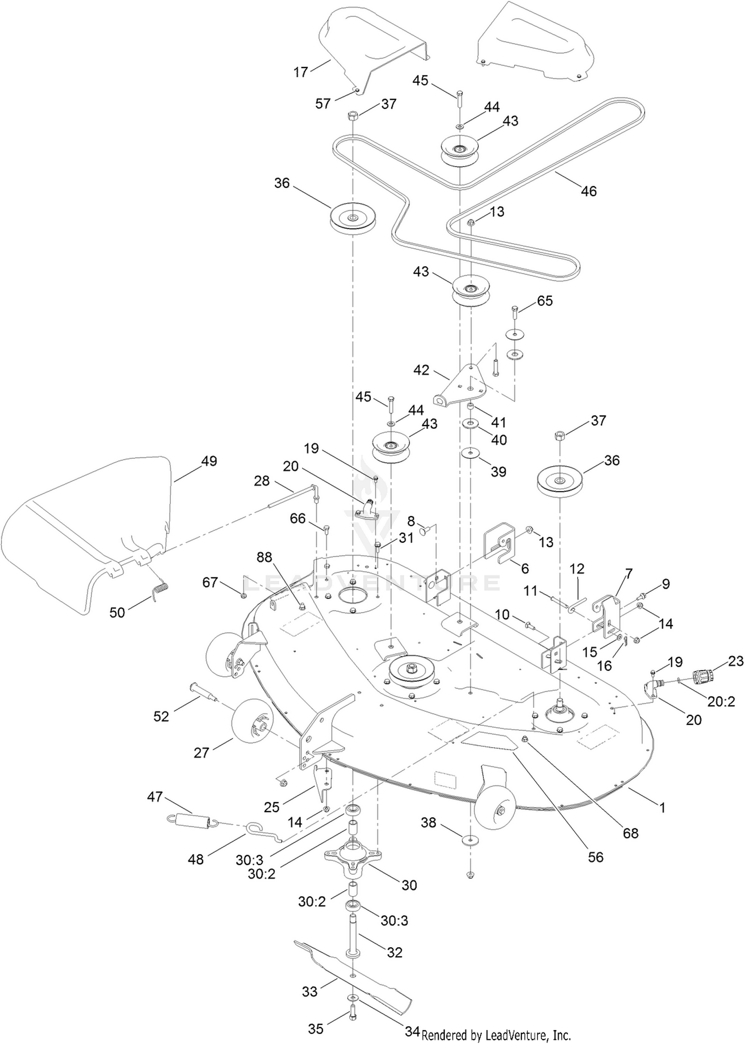 50 Inch Deck, Belt and Blade Assembly