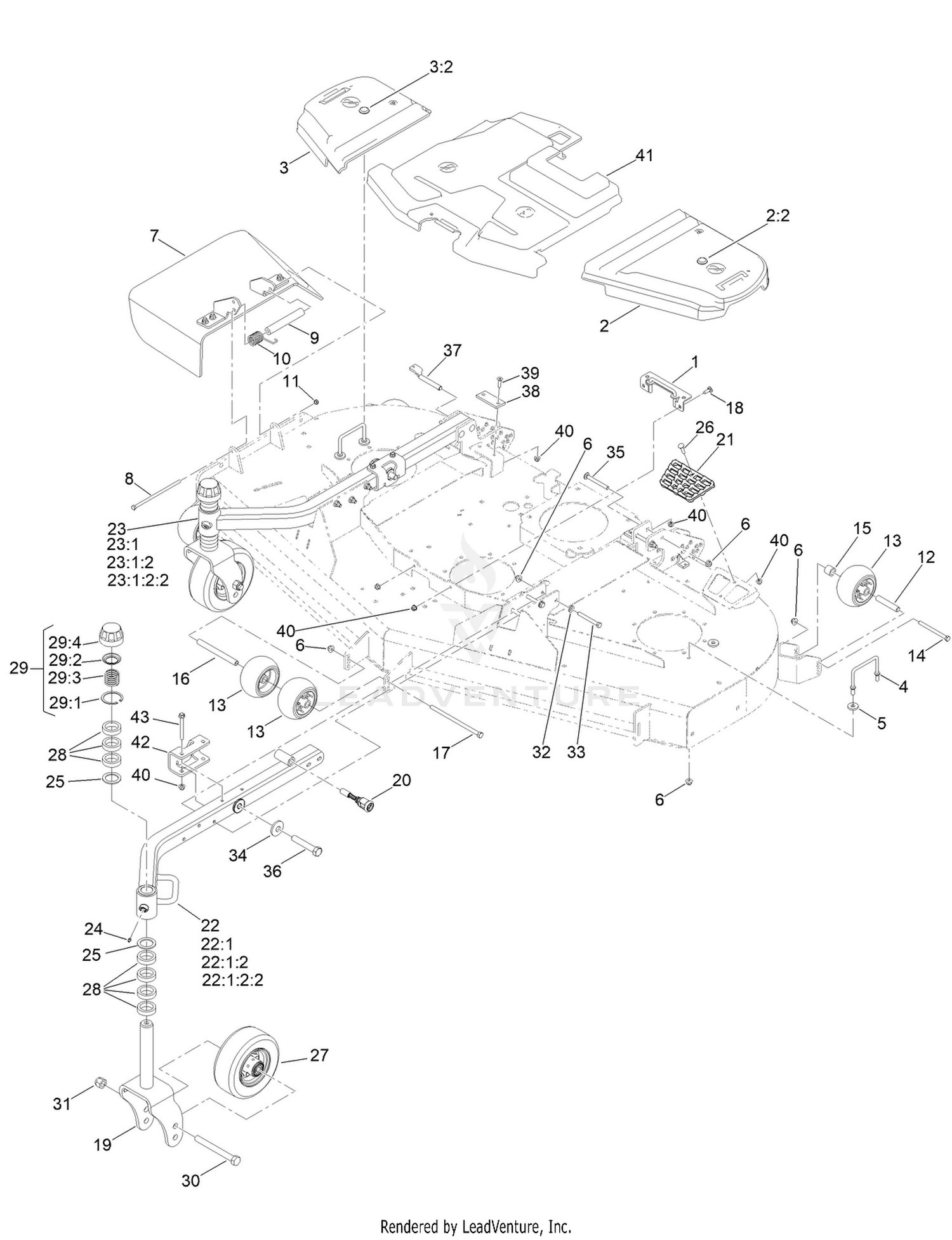 Belt Cover, Caster Arm and Wheel Assembly