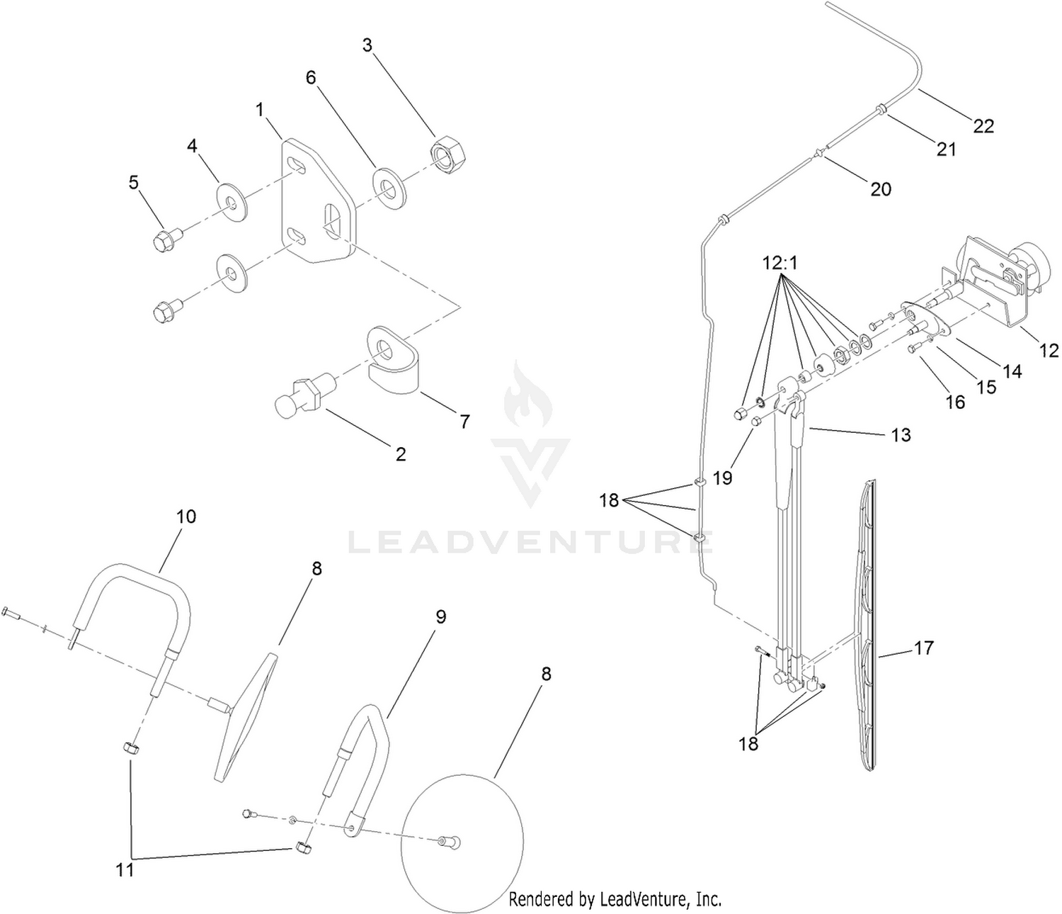 Door Striker, Mirror and Wiper Assembly