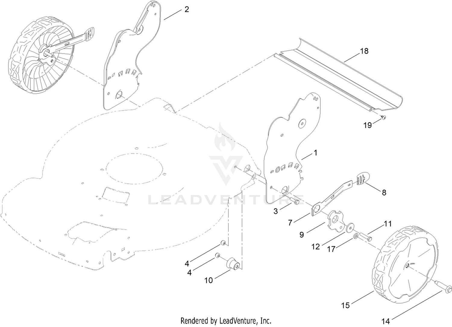 Rear Wheel and Height-of-Cut Assembly