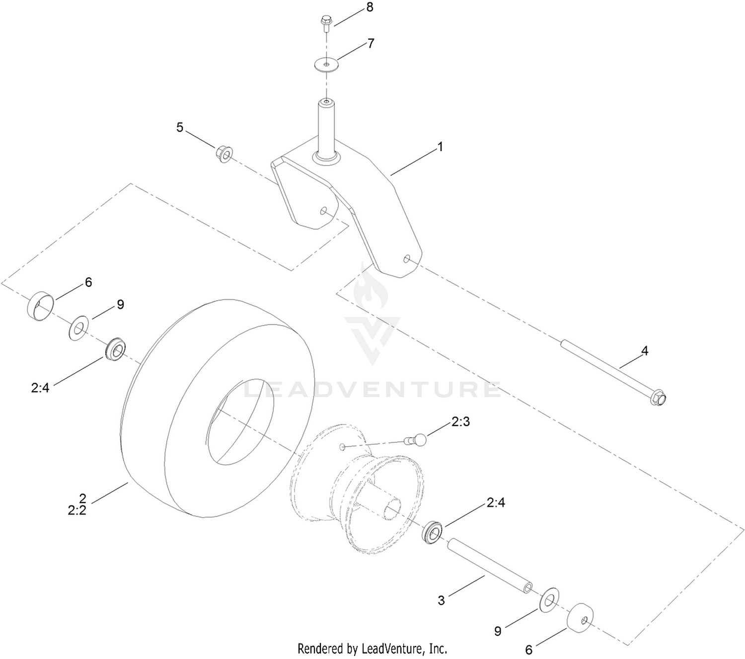 Fork and Caster Wheel Assembly