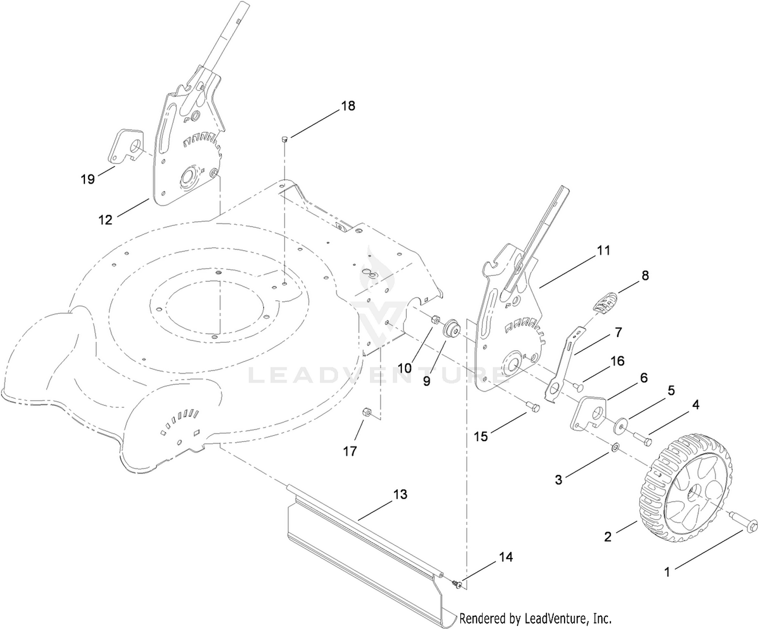 Rear Wheel and Height-of-Cut Assembly