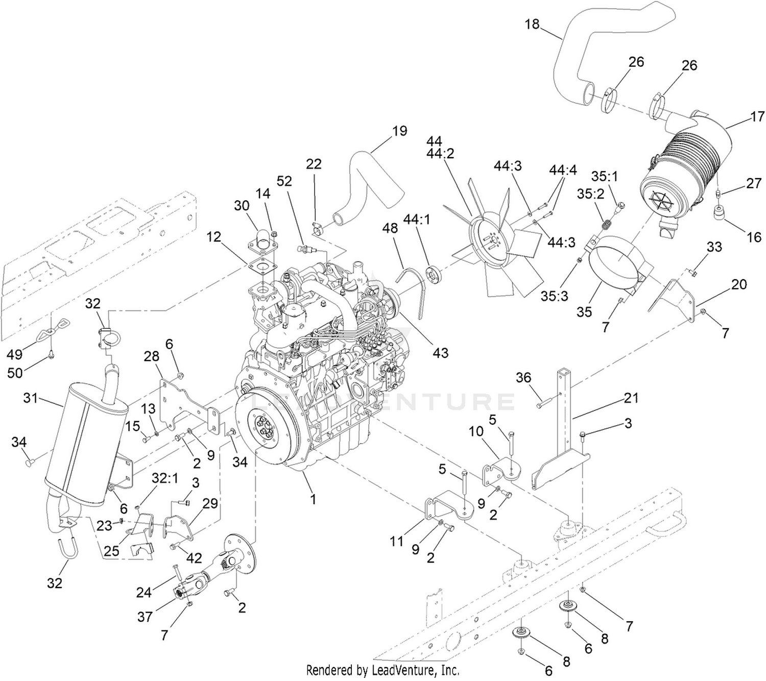 Engine, Muffler and Air Cleaner Assembly