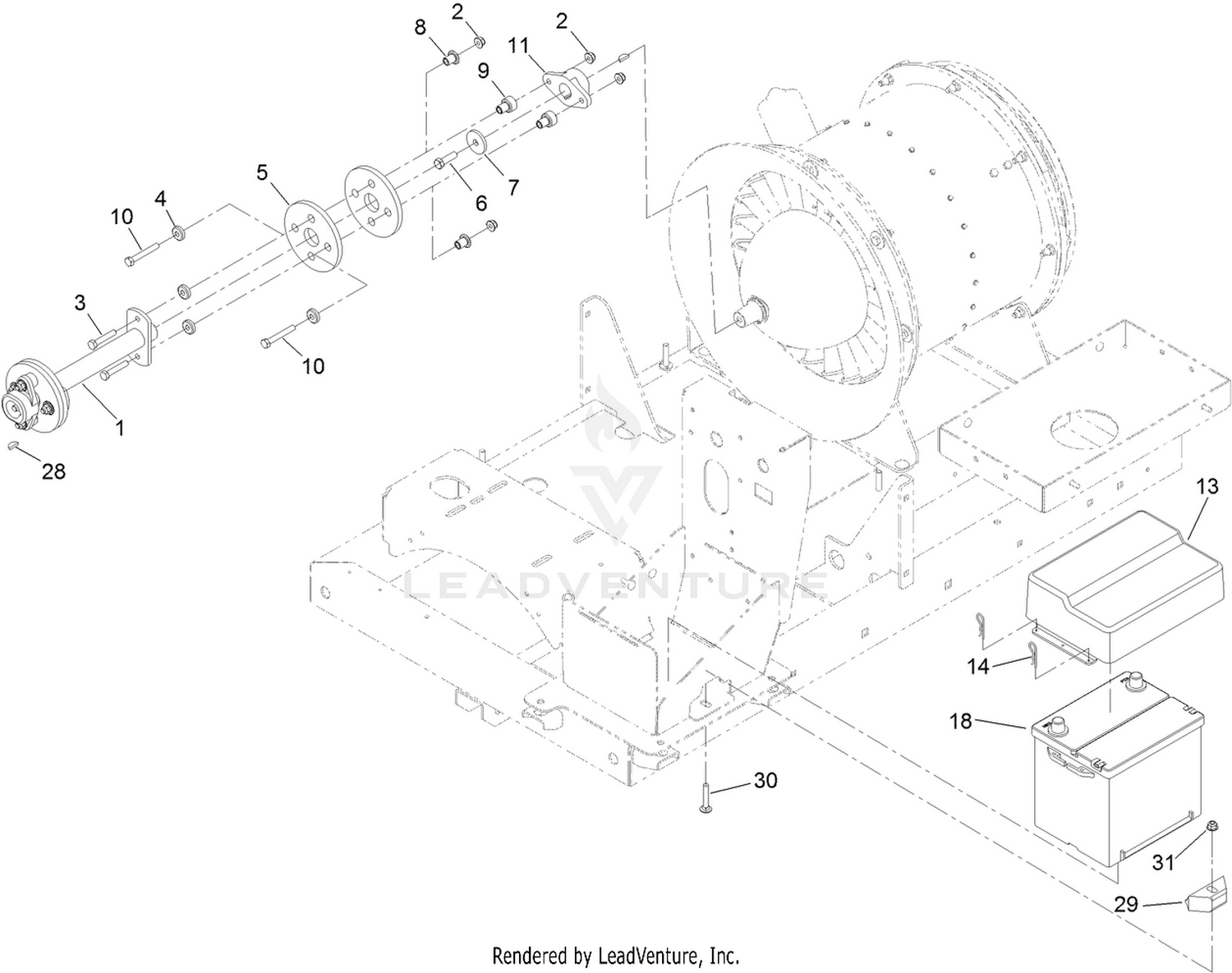 Battery and Drive Shaft Assembly