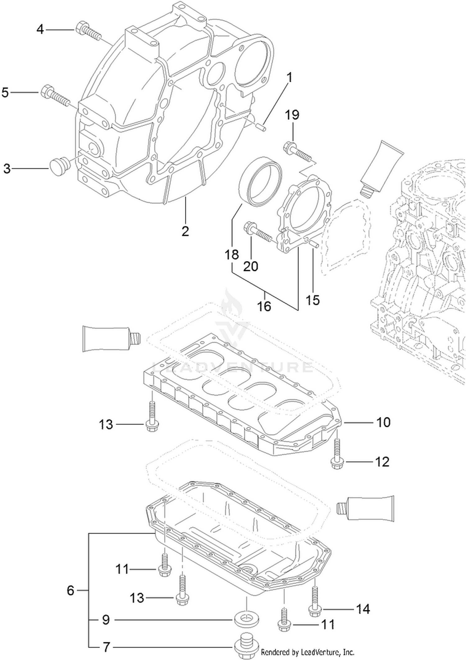 Flywheel Housing and Oil Sump Assembly