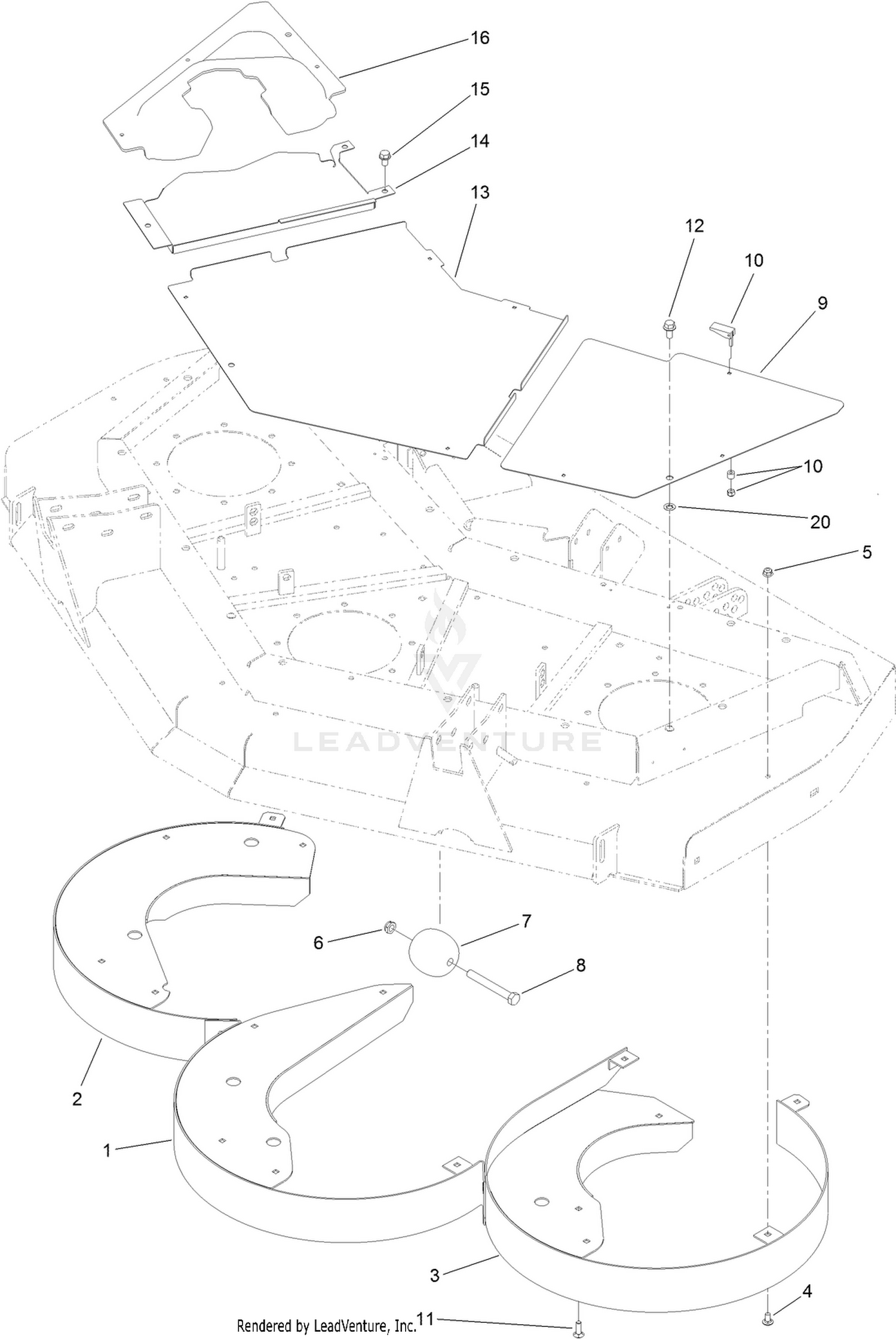 Front Deck Cutting Chamber, Cover and  Roller Assembly