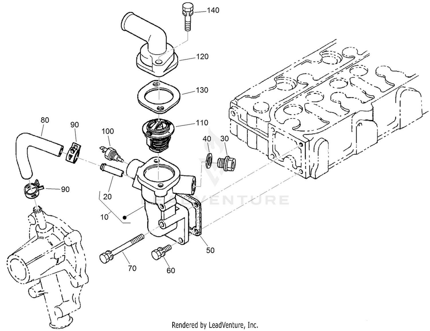 Water Flange and Thermostat Assembly