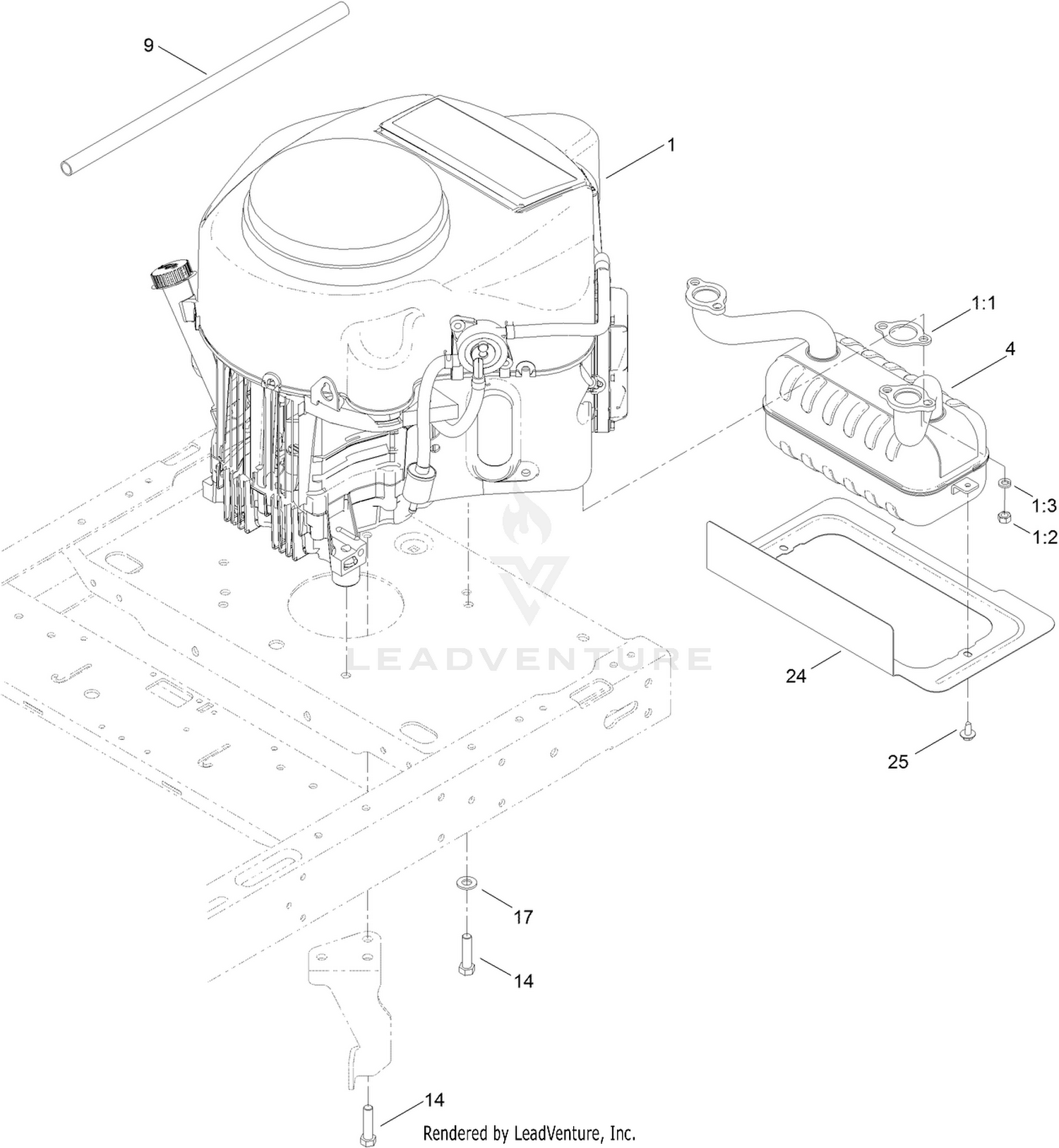 Engine and Muffler Assembly