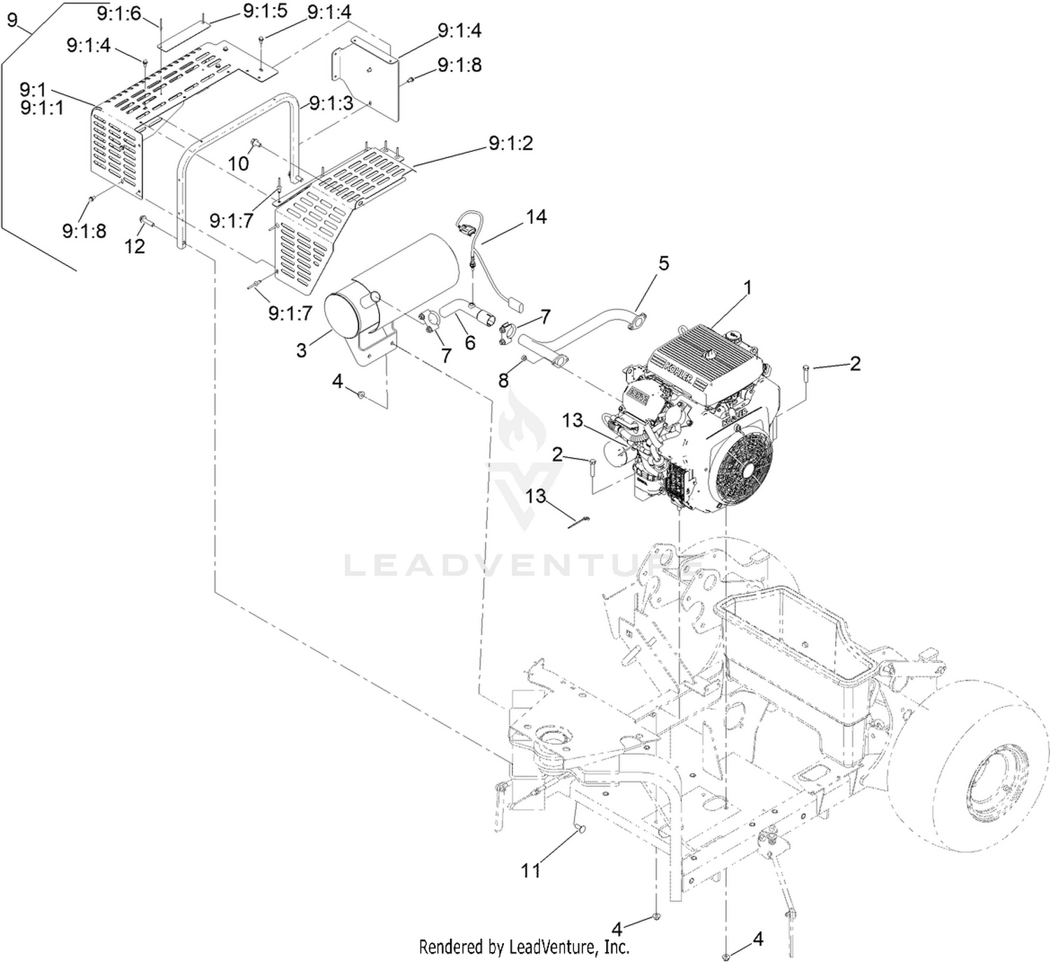 Engine and Muffler Assembly