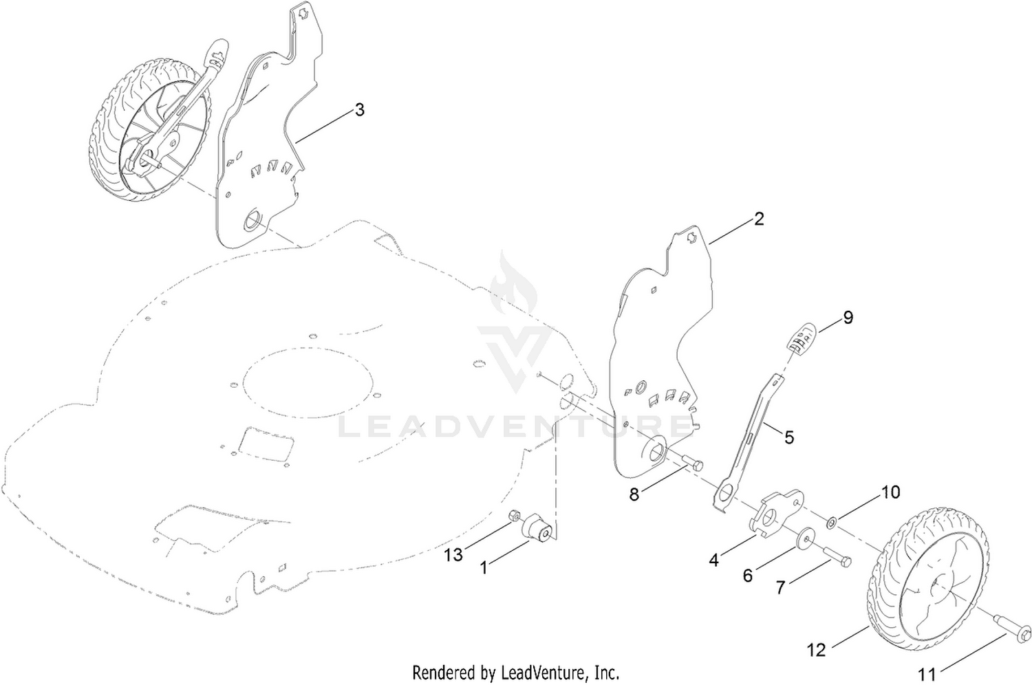 Rear Wheel and Height-of-Cut Assembly