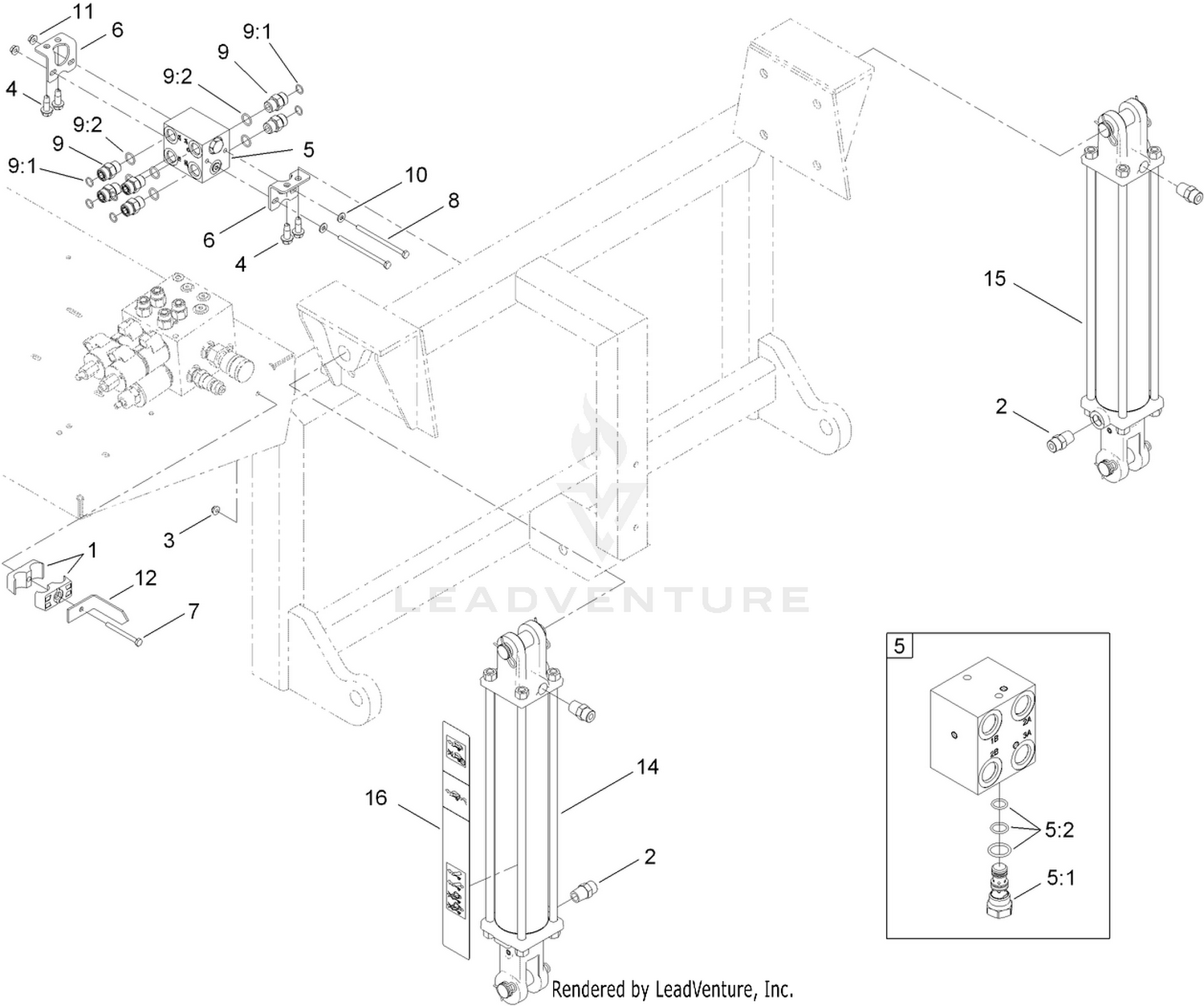 Hydraulic Cylider and Manifold Block Assembly