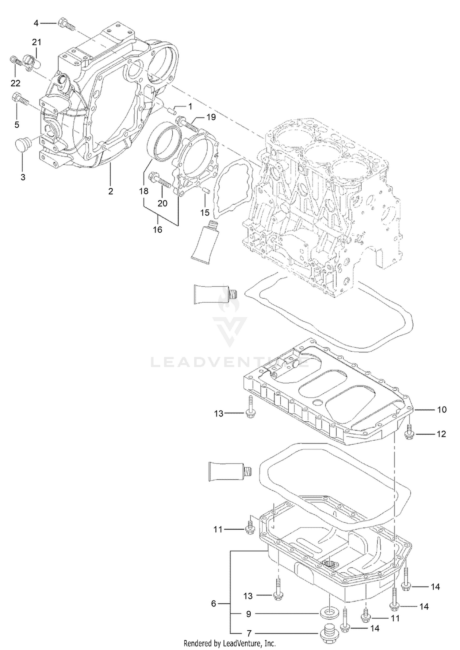 Flywheel Housing and Oil Sump Assembly
