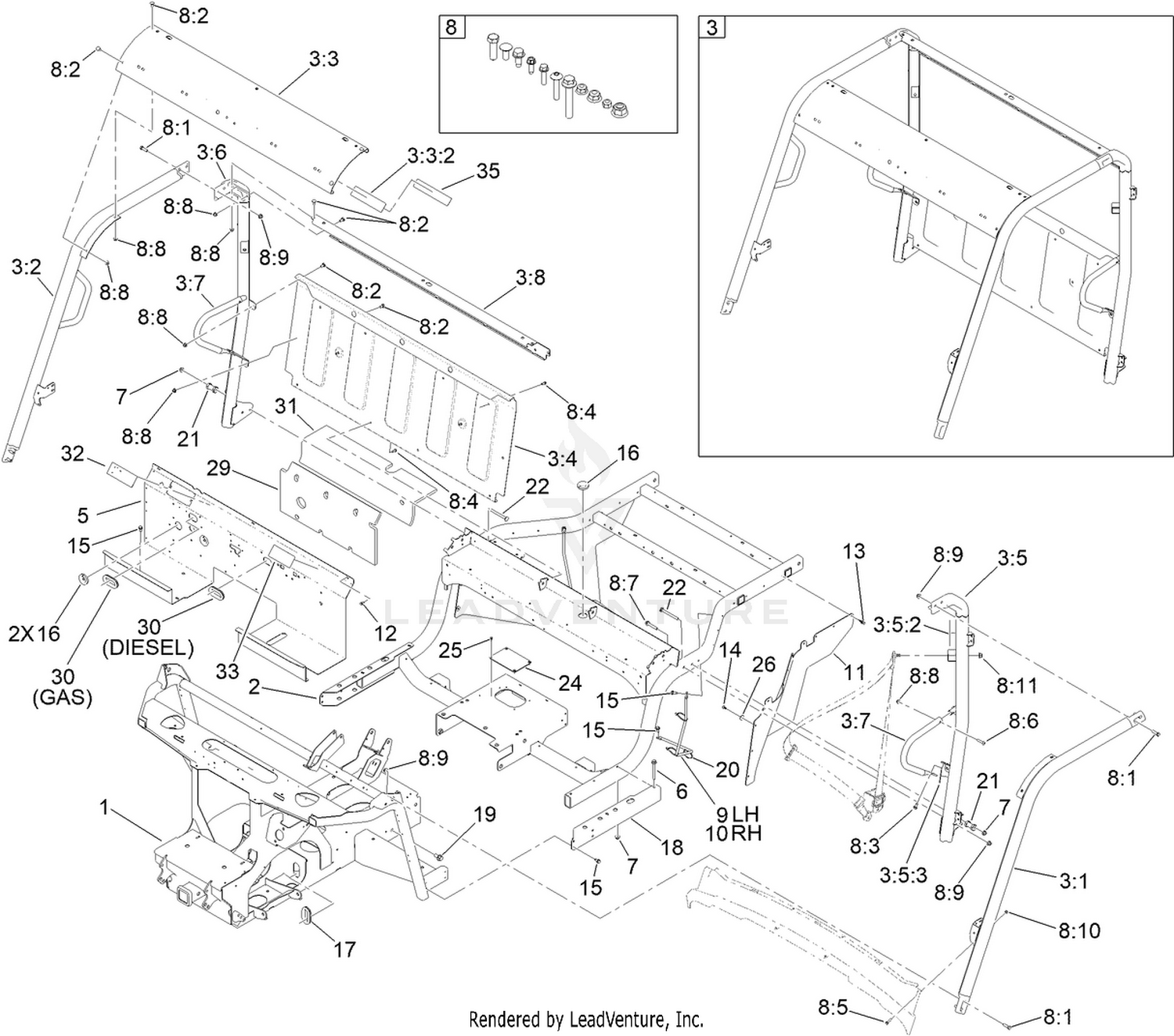 Frame and ROPS Assembly