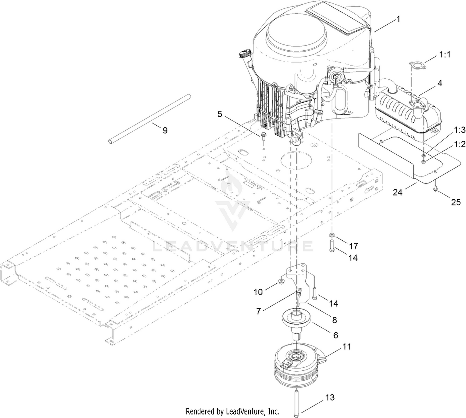 Engine, Muffler and Clutch Assembly