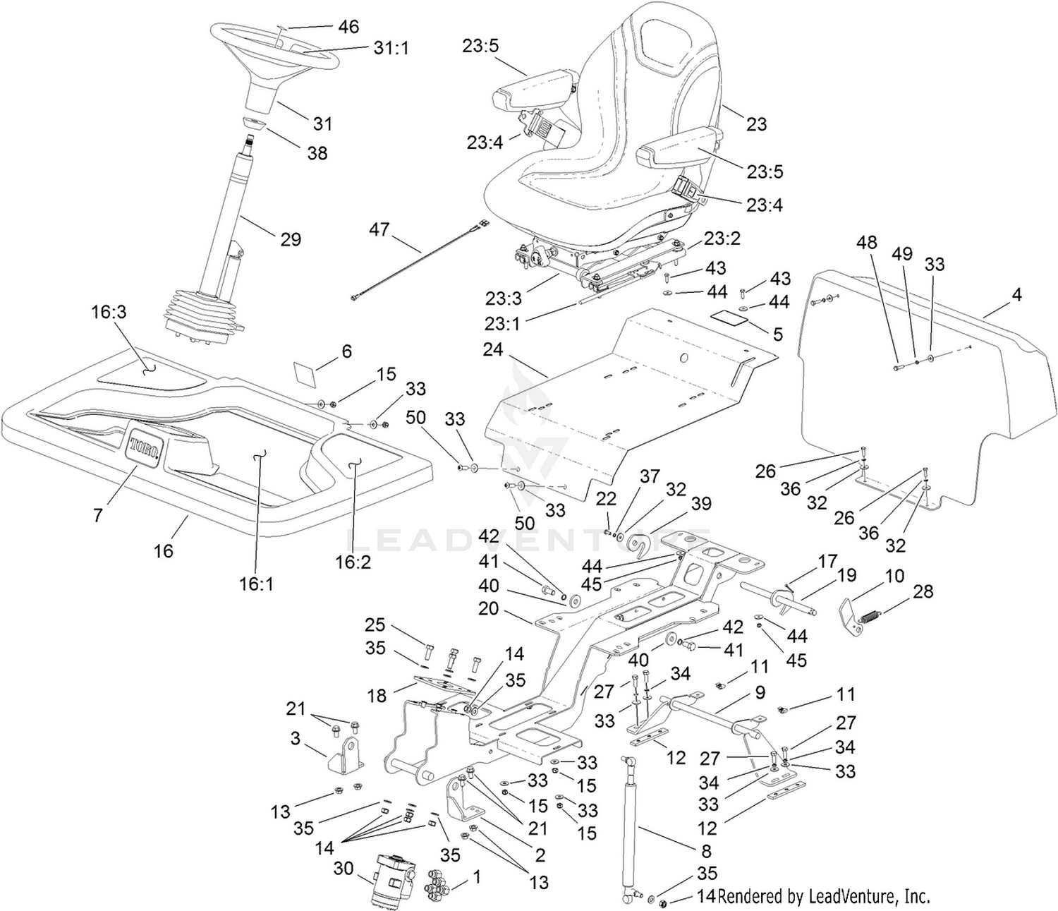Steering Column, Seat and Platform Assembly