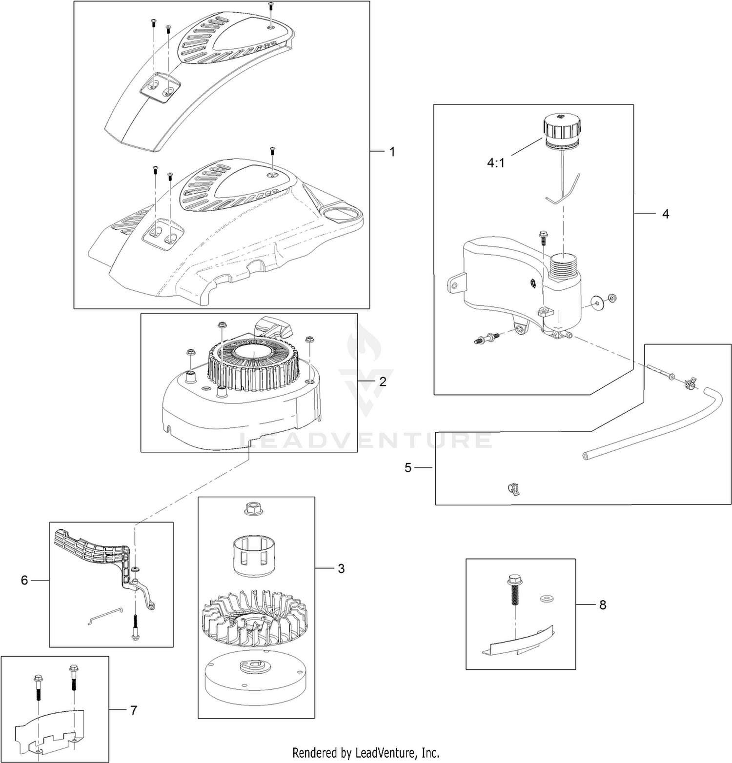 Shroud, Flywheel and Fuel Tank Assembly  Engine Assembly No. 120-4412