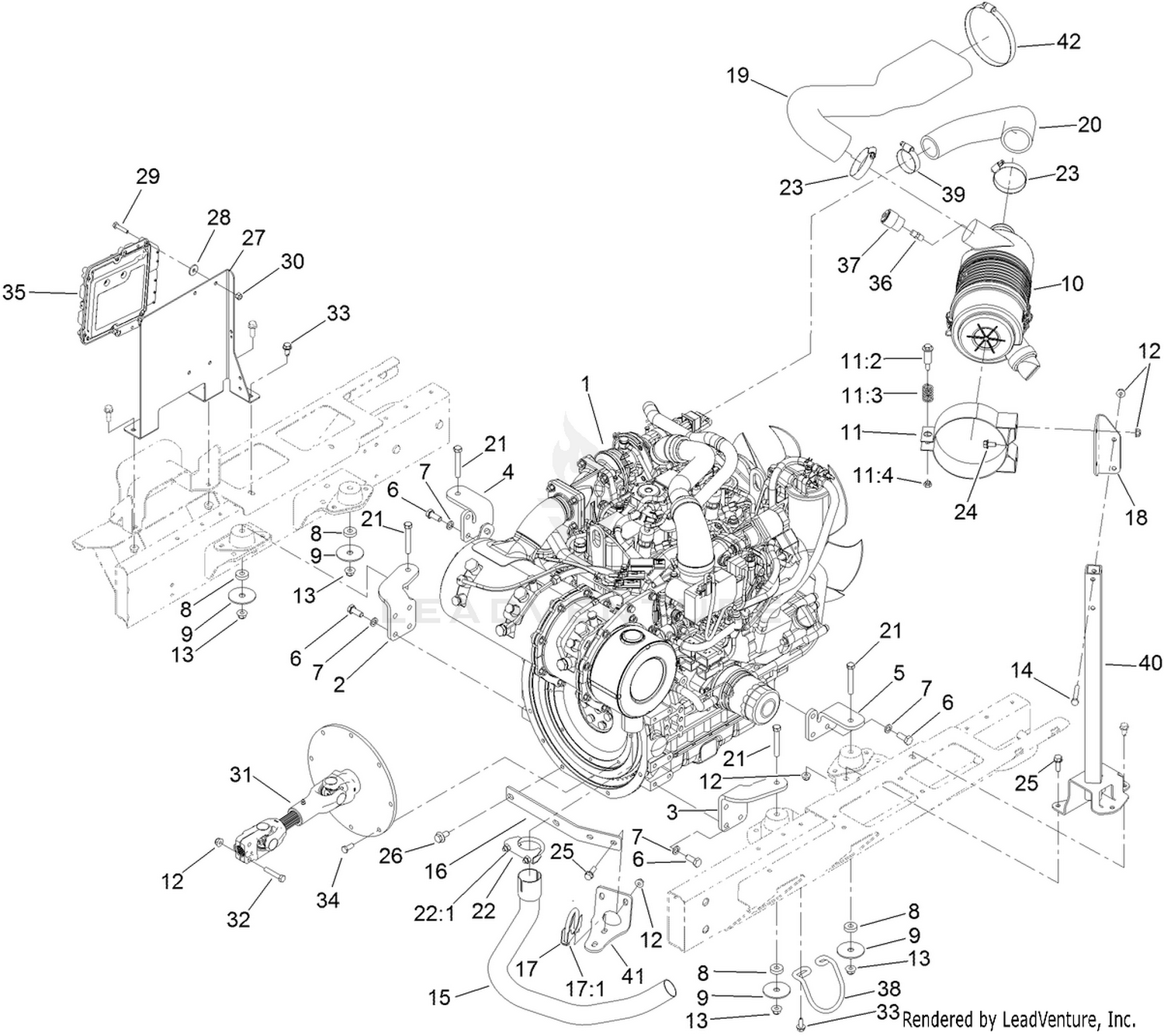 Engine, Driveshaft and Air Cleaner Assembly