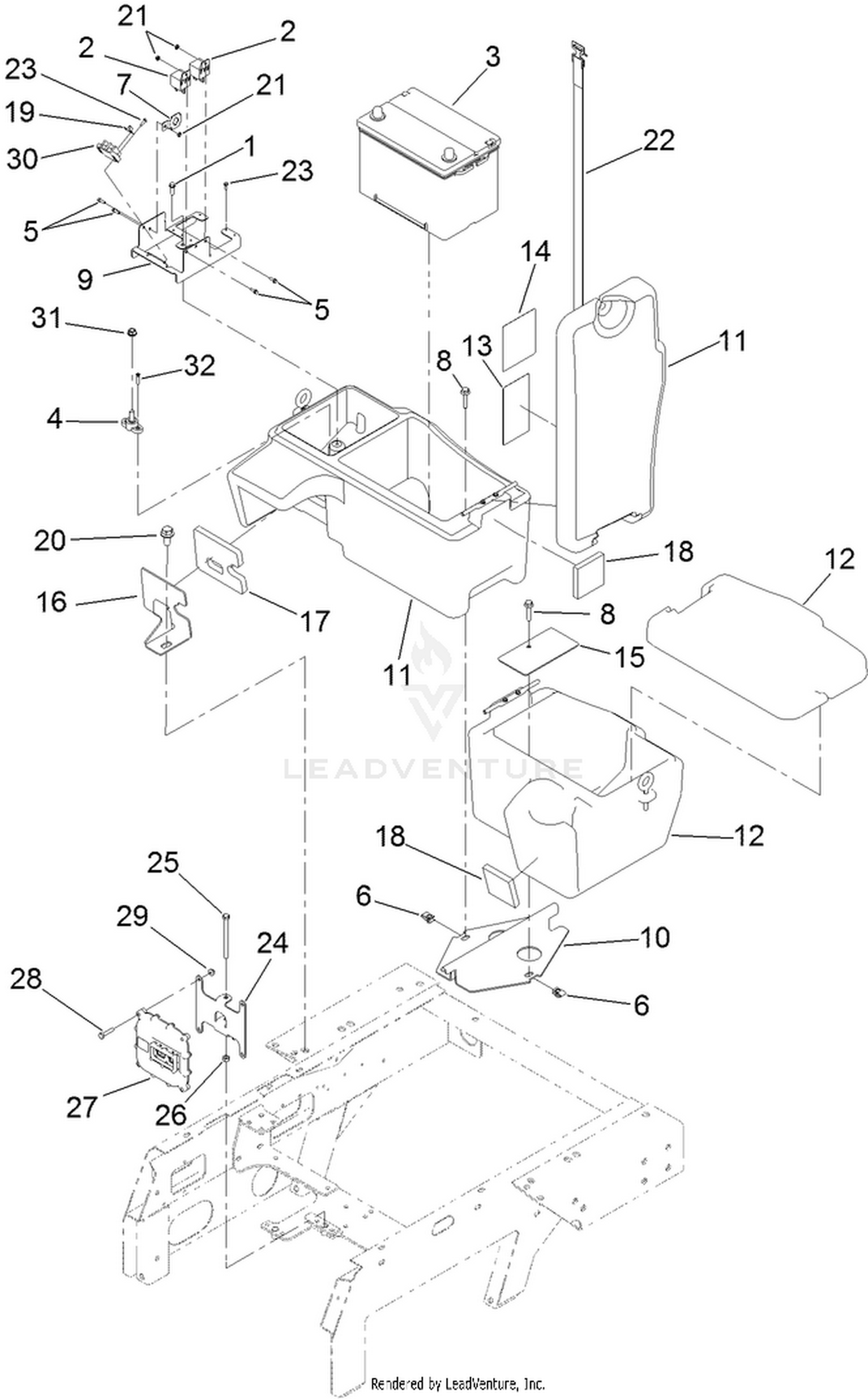 Battery and Storage Box Assembly
