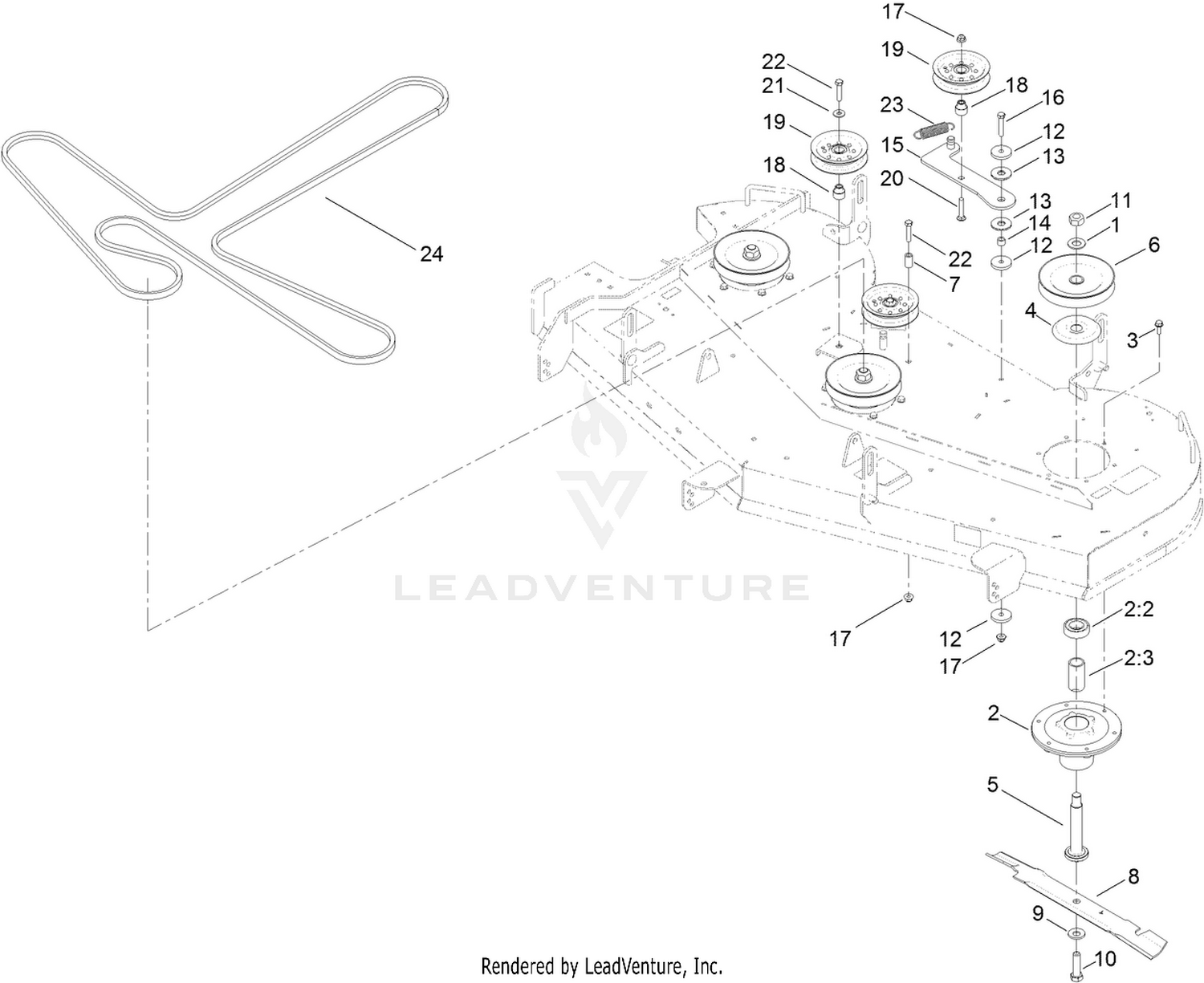 60 Inch Deck, Belt and Mulch Blade Assembly