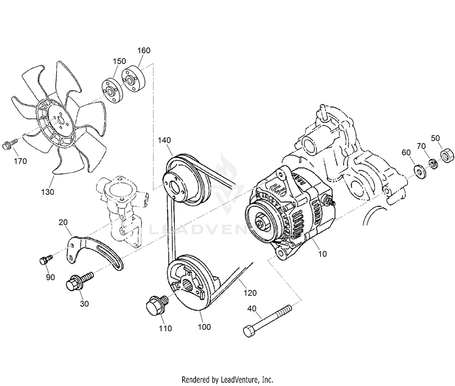 Alternator, Pulley and Fan Assembly