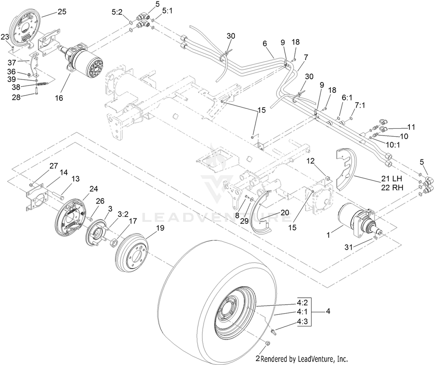 Front Wheel, Brake and Hydraulic Motor Assembly
