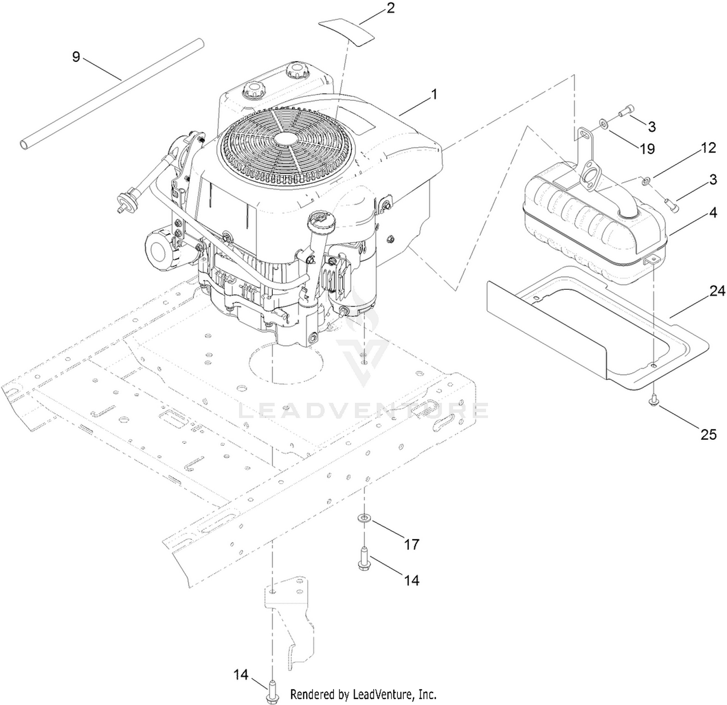 Engine and Muffler Assembly