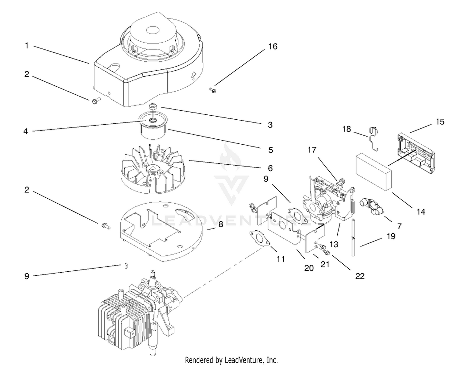 Shroud, Crankcase,  Carburetor Assembly
